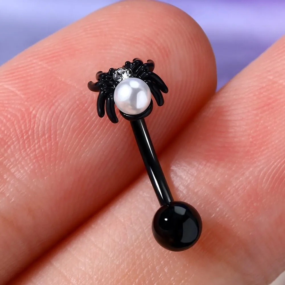 16G White Pearl Spider Curved Barbell