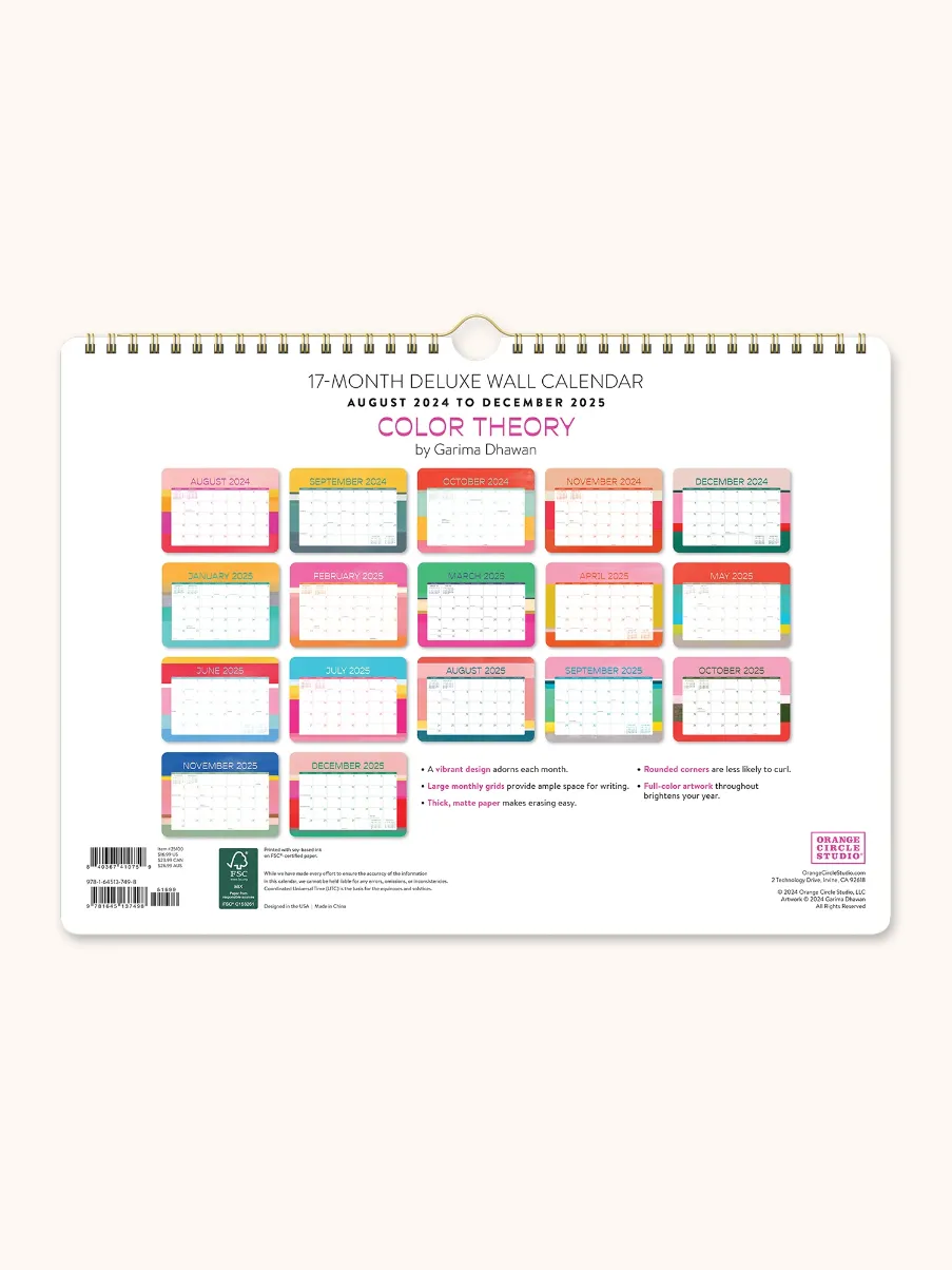 2025 17-Month Deluxe Wall Calendar - Colour Theory