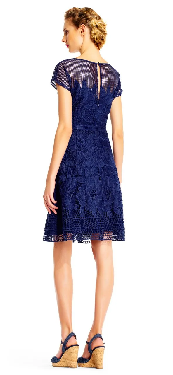 Adrianna Papell Lattice Illusion Floral Lace Dress