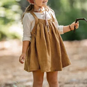 Autumn Princess Linen Puffy Skirt for Girls - Adjustable Straps, Casual and Chic