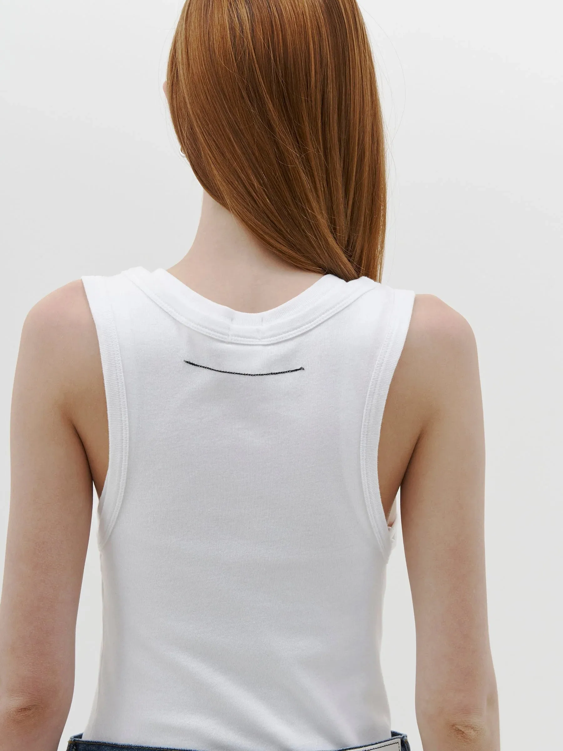 Bassike Slim Superfine Rib Tank - White