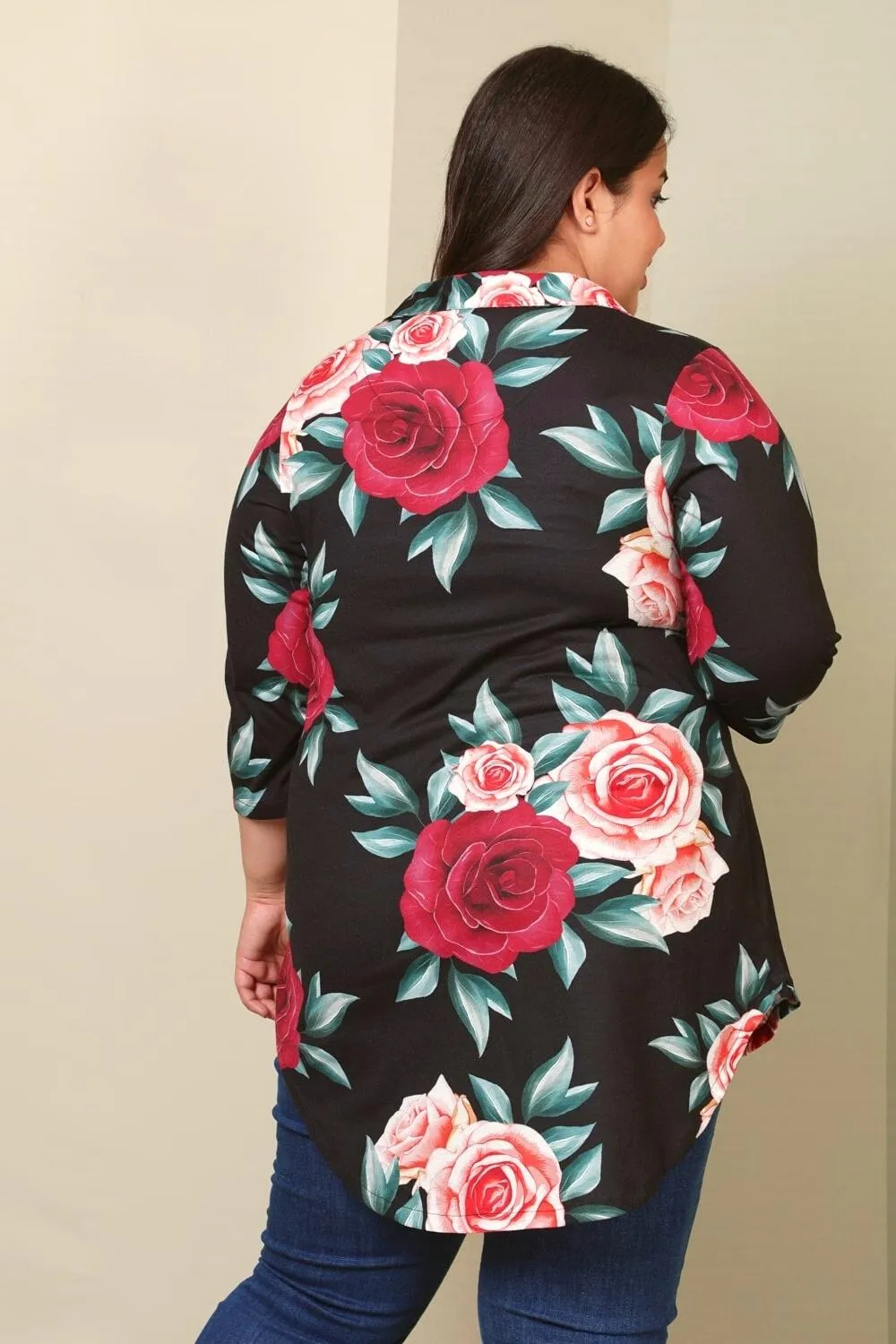 Black Floral Centre Pleat Top 1