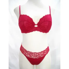 Calvin Klein QF1741 Seductive Comfort With Lace Full Coverage UW Bra 40B & QF1199 Seductive Comfort Thong LARGE Cranberry NWT