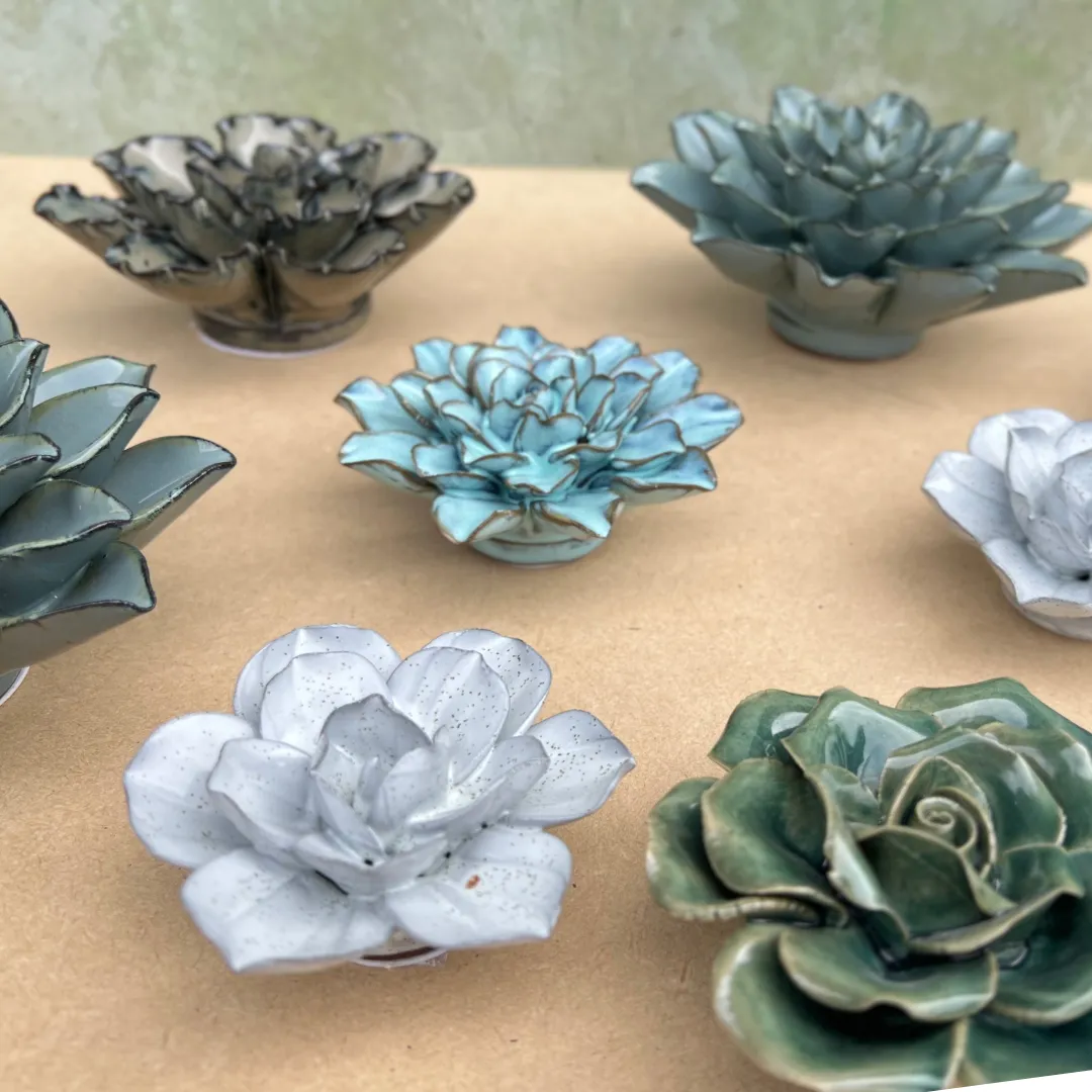 Ceramic Bloom: Blue Brown Flower