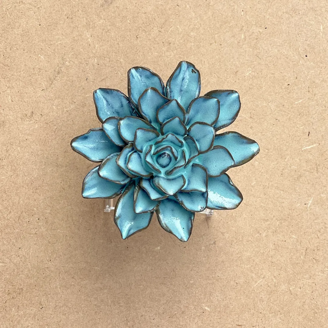 Ceramic Bloom: Blue Brown Flower