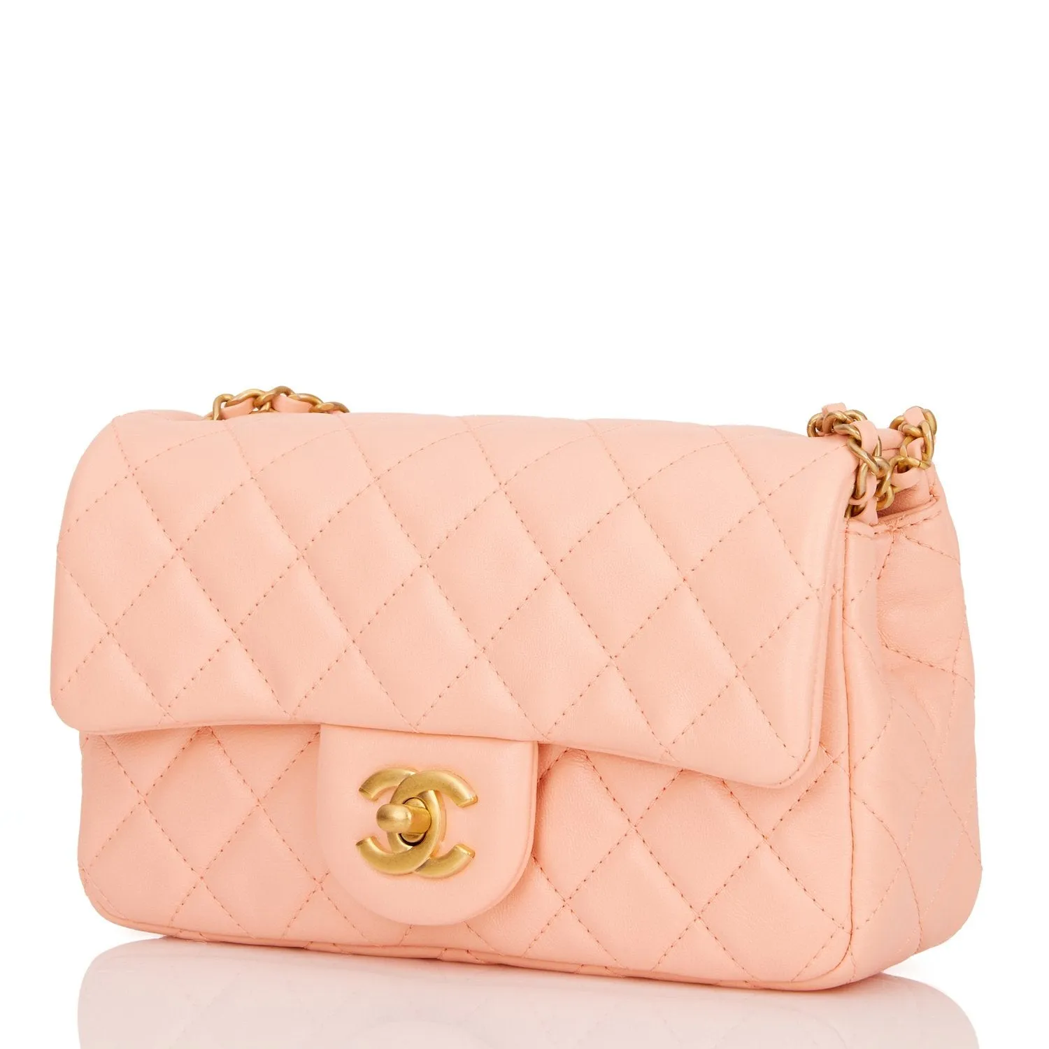 Chanel Pearl Crush Mini Rectangular Flap Bag Peach Lambskin Antique Gold Hardware