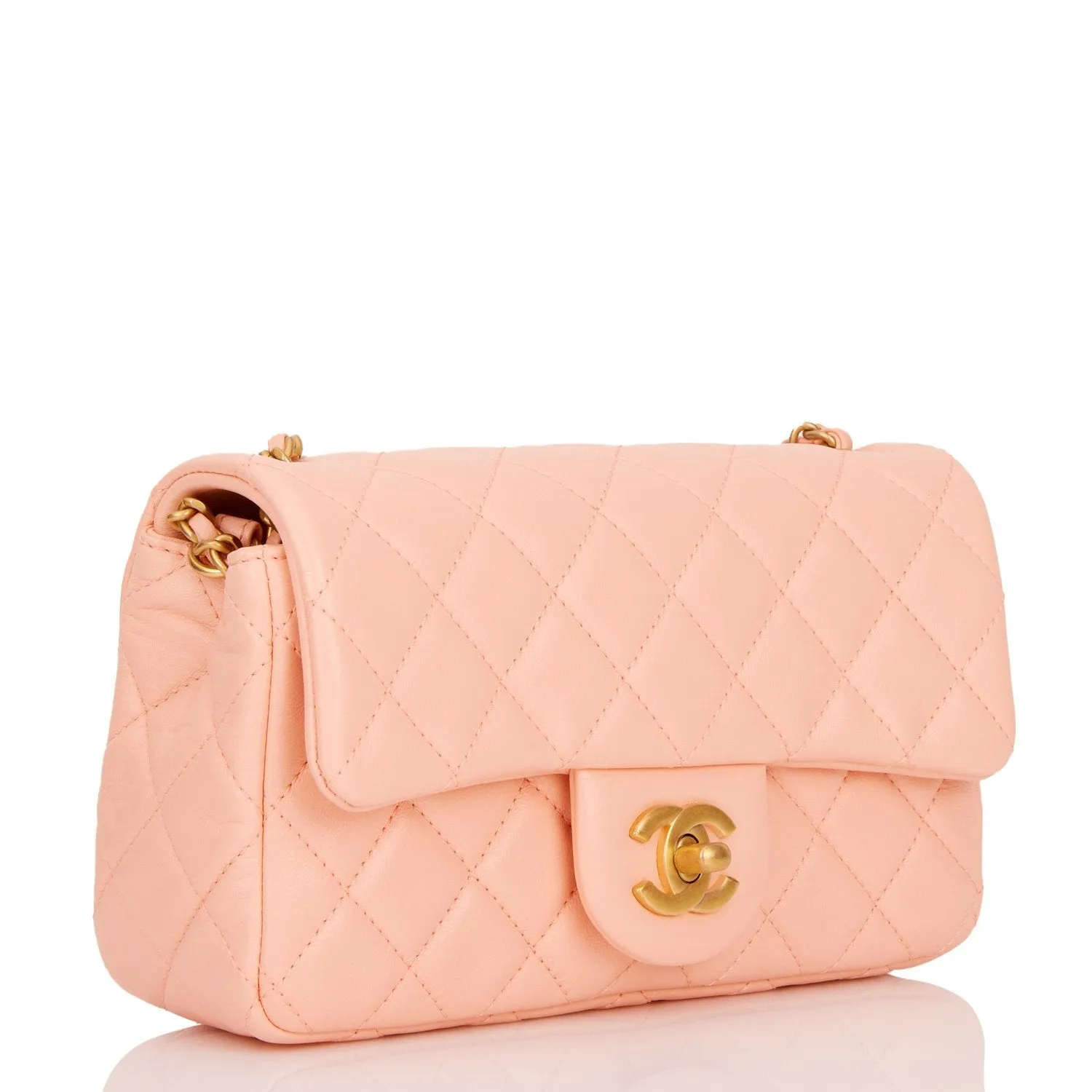 Chanel Pearl Crush Mini Rectangular Flap Bag Peach Lambskin Antique Gold Hardware