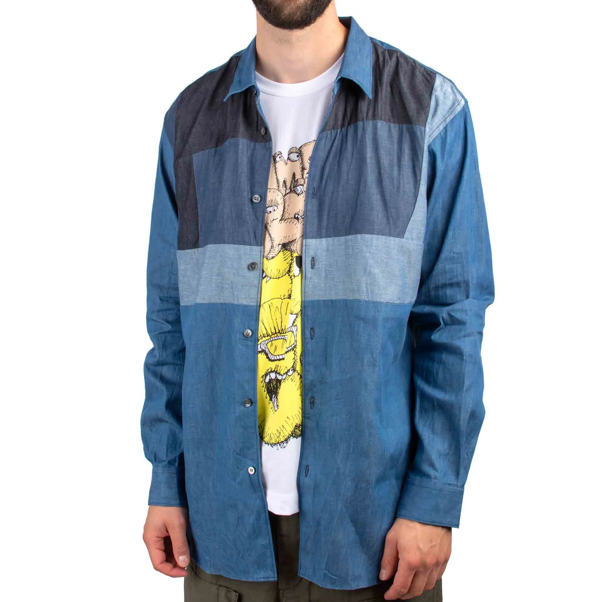 Comme des Garçons SHIRT Denim Patchwork Shirt Light Blue Mix