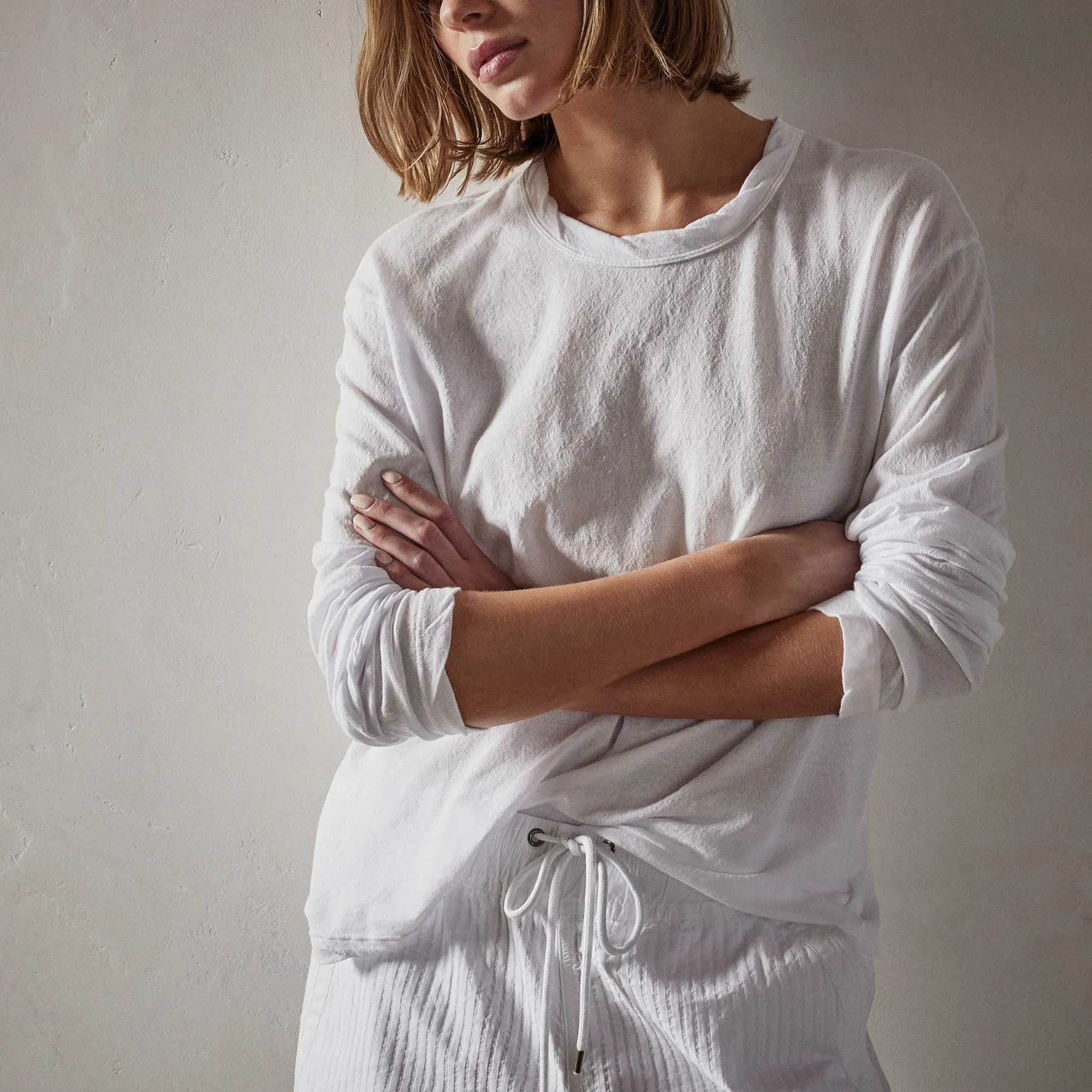 Crepe Jersey Oversized Long Sleeve Crew - White