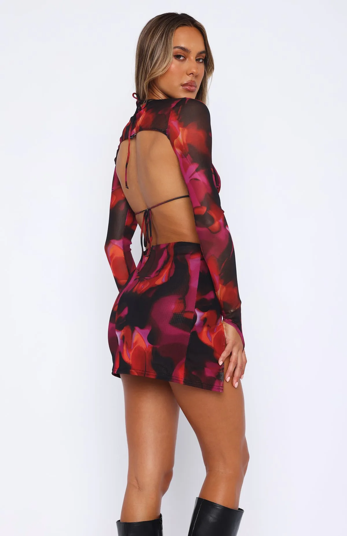 Day To Night Mini Skirt Pink Flame Print