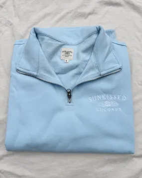 Everly Clearwater Blue Sunkissedcoconut Embroider Quarter Zip Sweatshirt