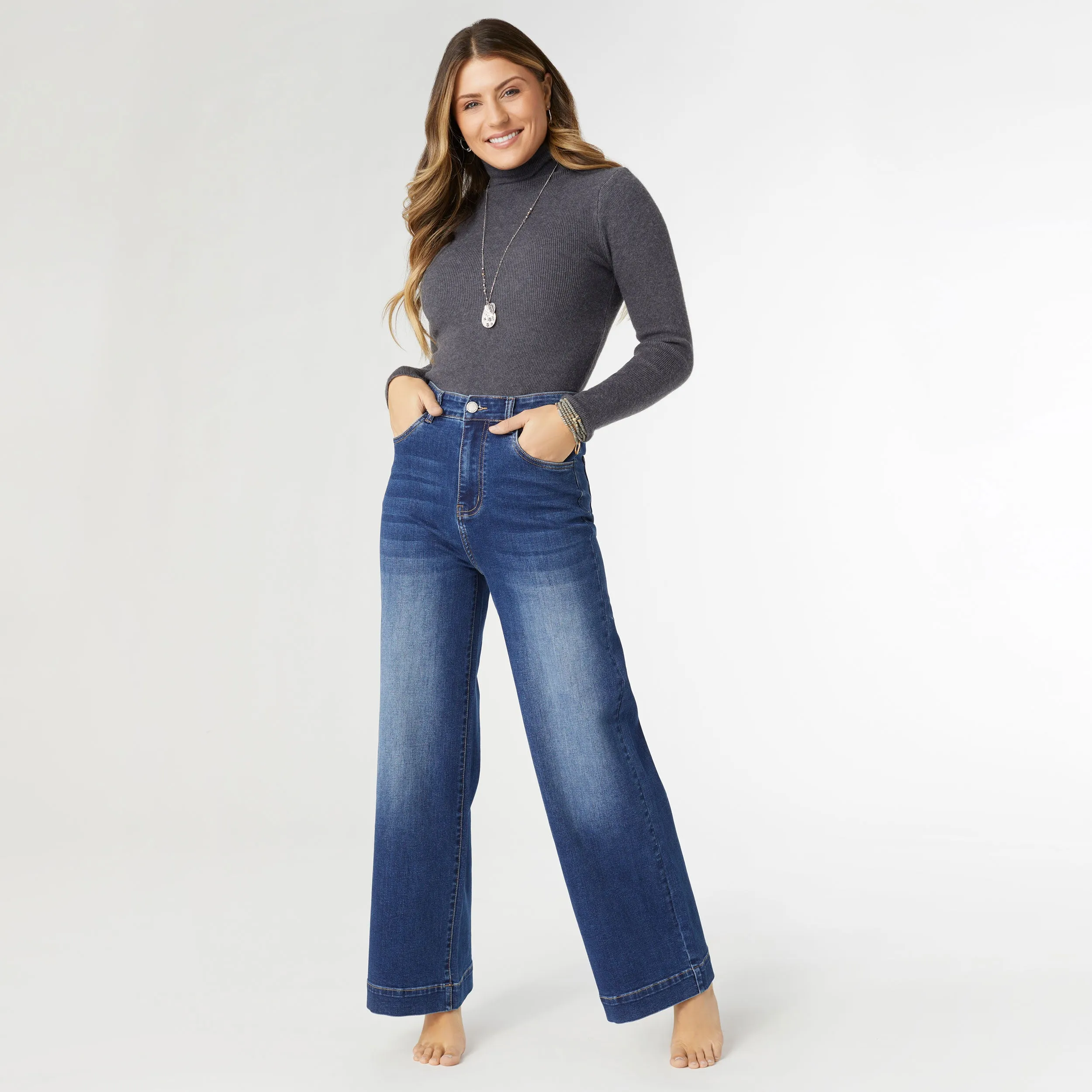 EverStretch High Rise Wide Leg - Dark Denim