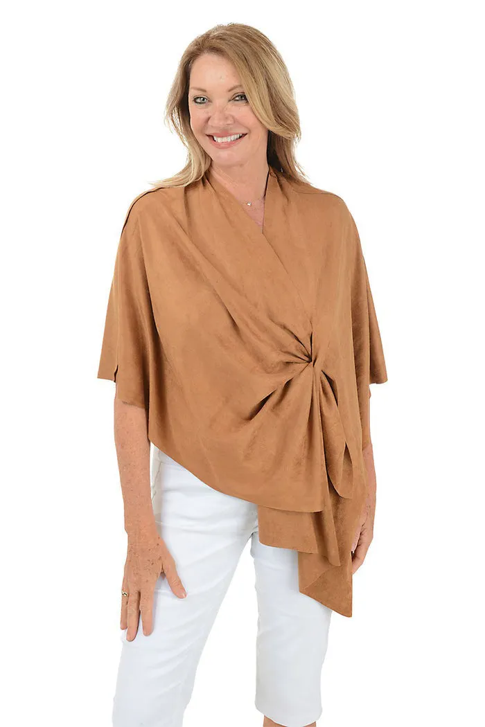 Faux Suede Shawl - Cognac