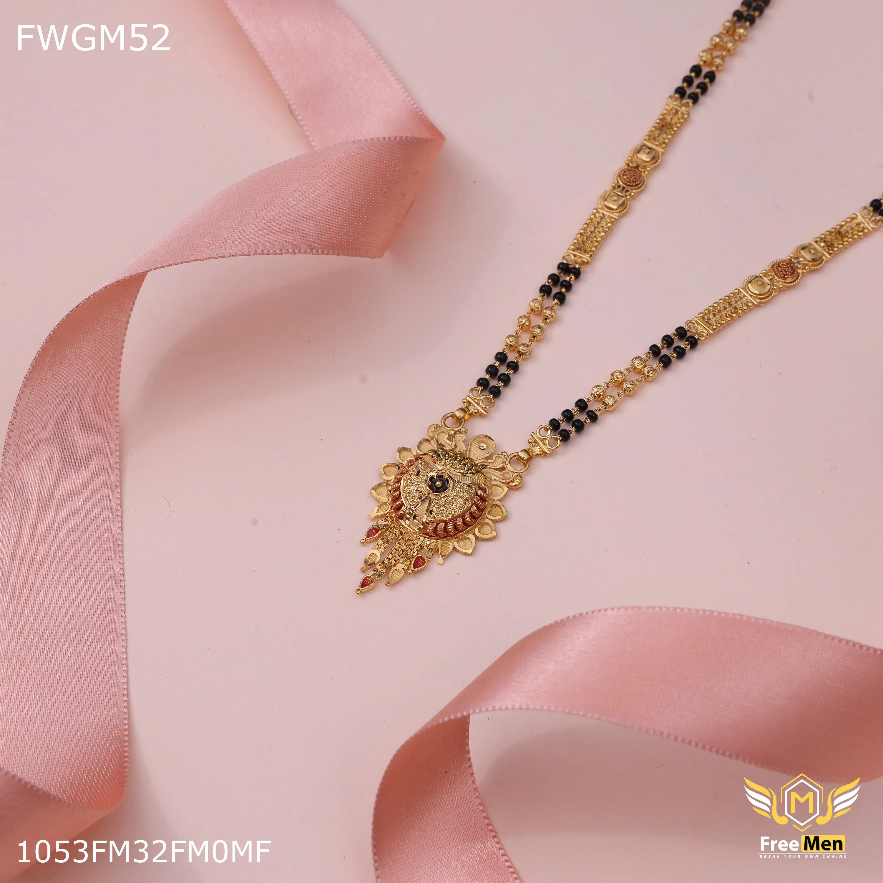 Freemen 1gm sun design pendant tow line gold plated mangalsutra for women - FWGM52