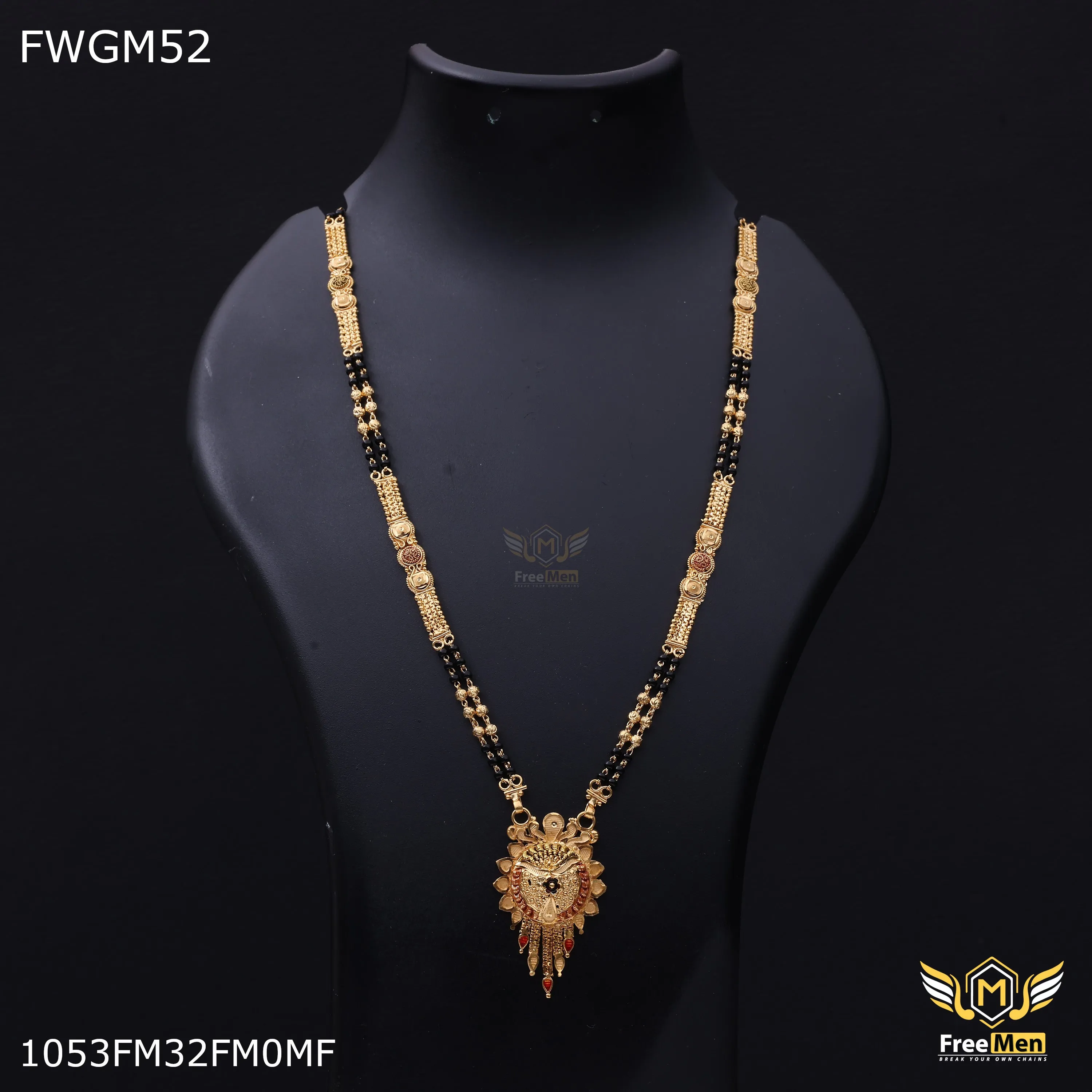 Freemen 1gm sun design pendant tow line gold plated mangalsutra for women - FWGM52