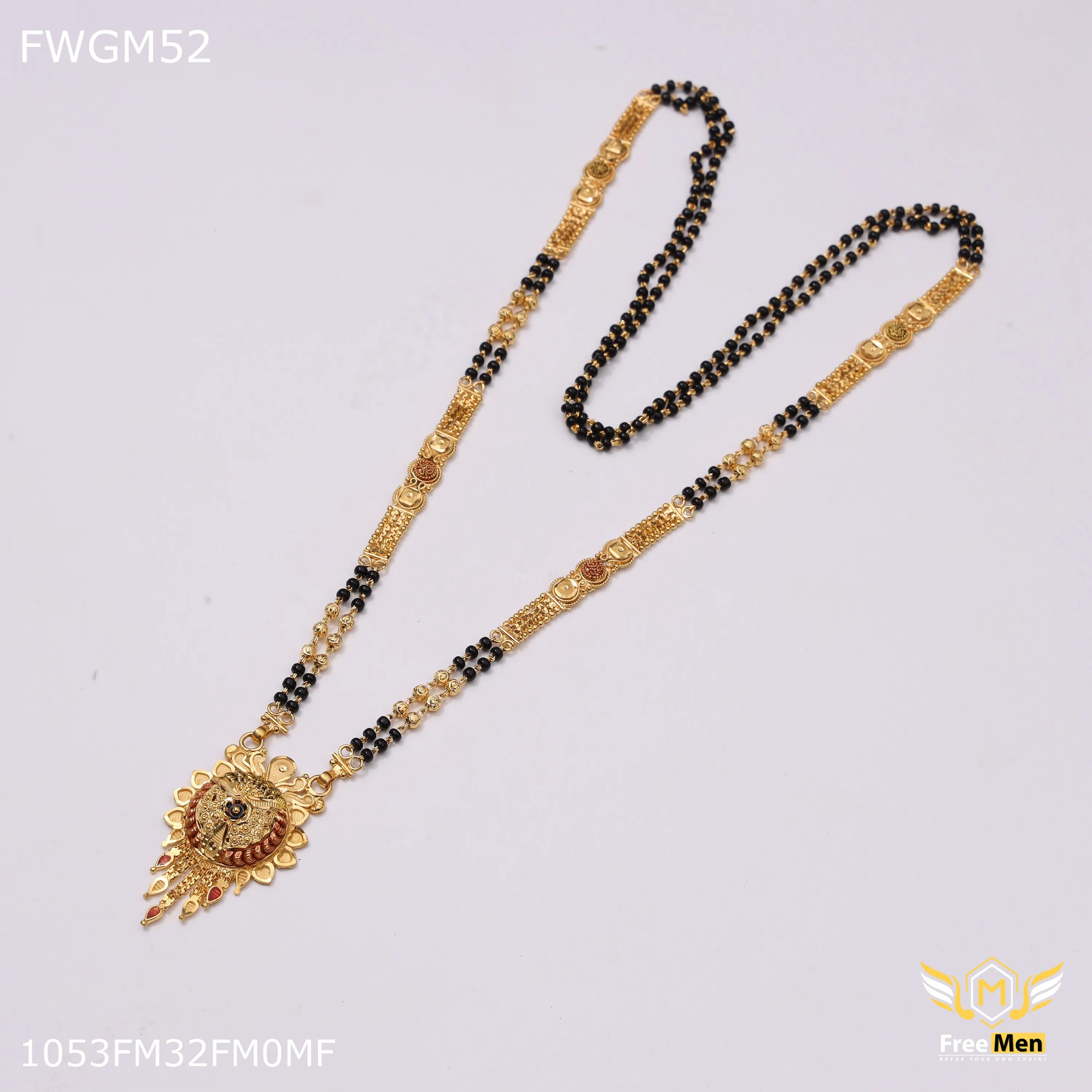 Freemen 1gm sun design pendant tow line gold plated mangalsutra for women - FWGM52