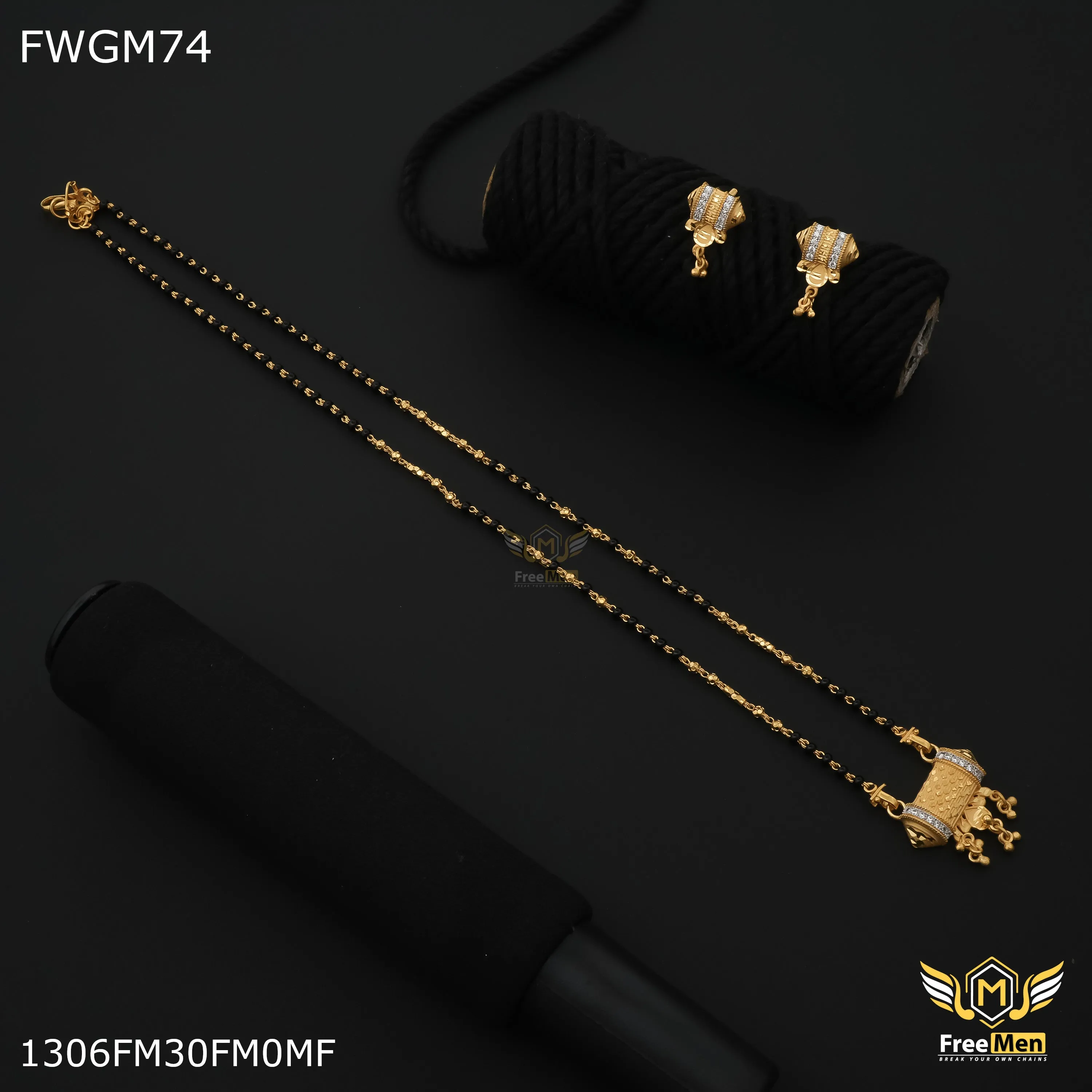 Freemen 1MG one line mangalsutra with earrings for women - FWGM074