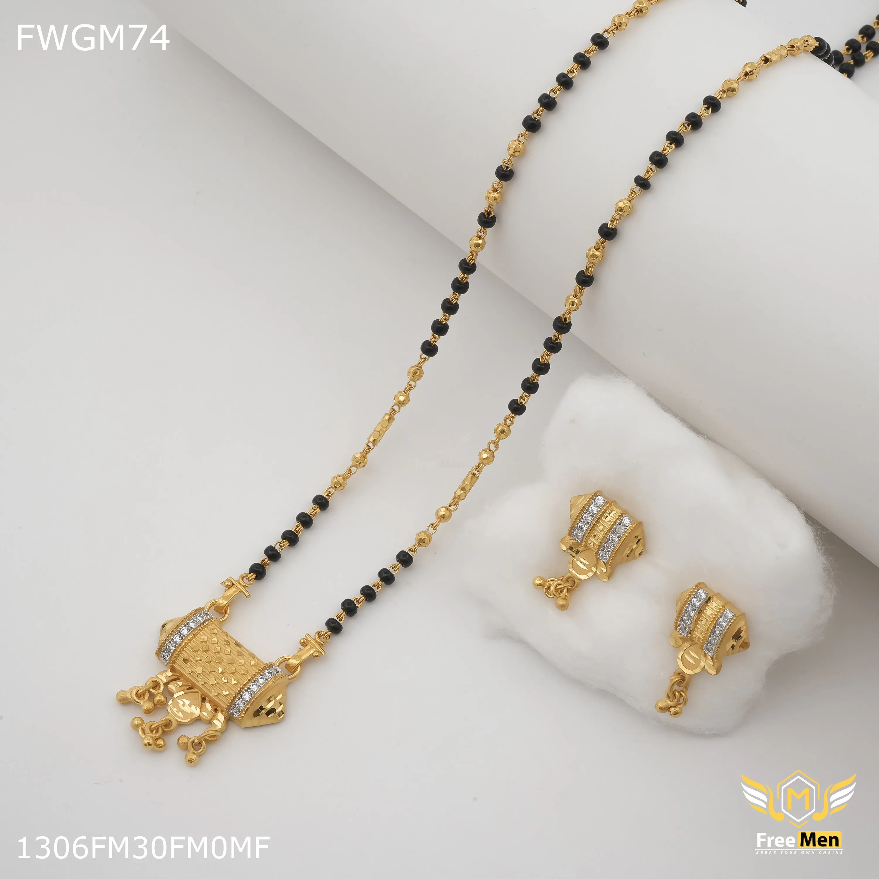 Freemen 1MG one line mangalsutra with earrings for women - FWGM074