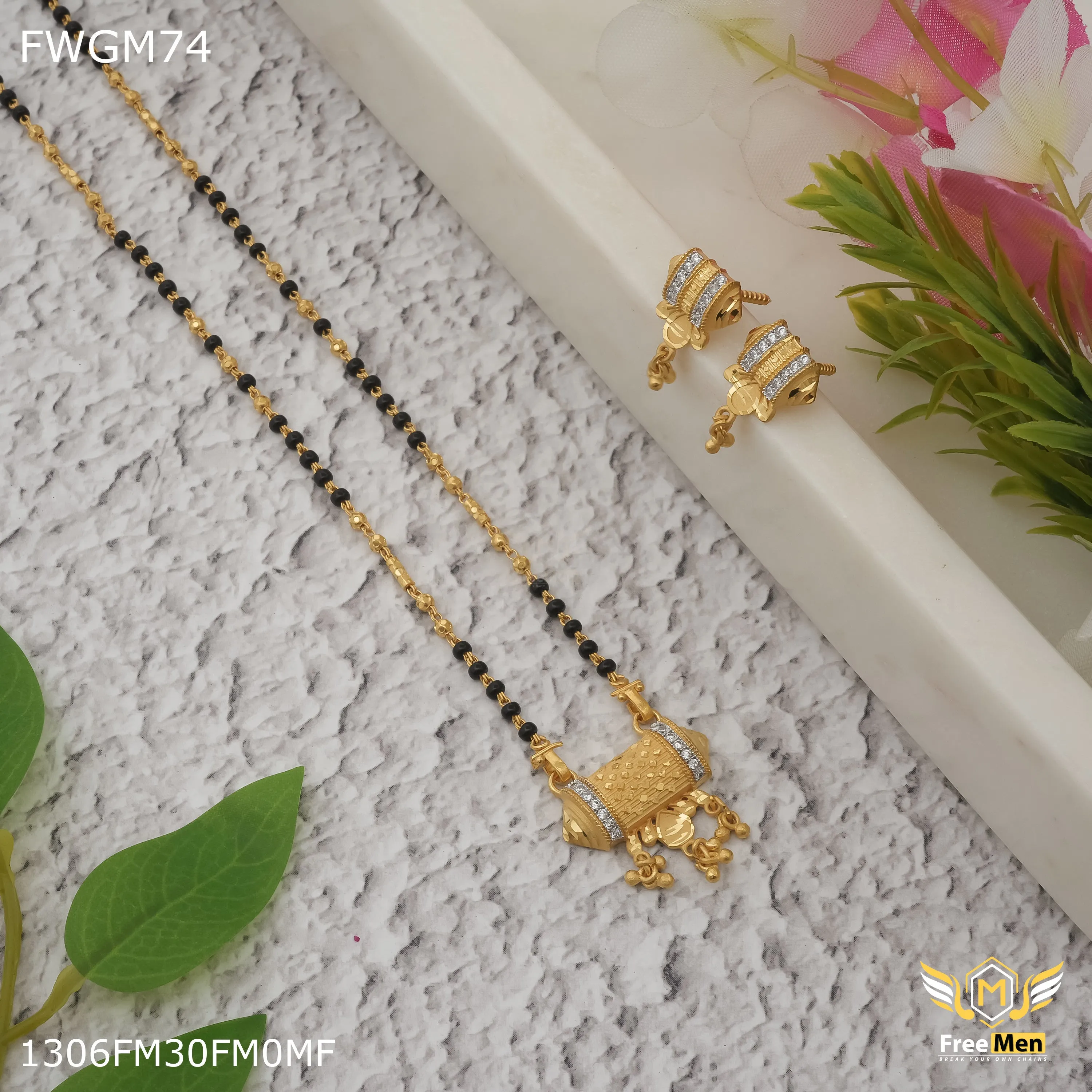 Freemen 1MG one line mangalsutra with earrings for women - FWGM074