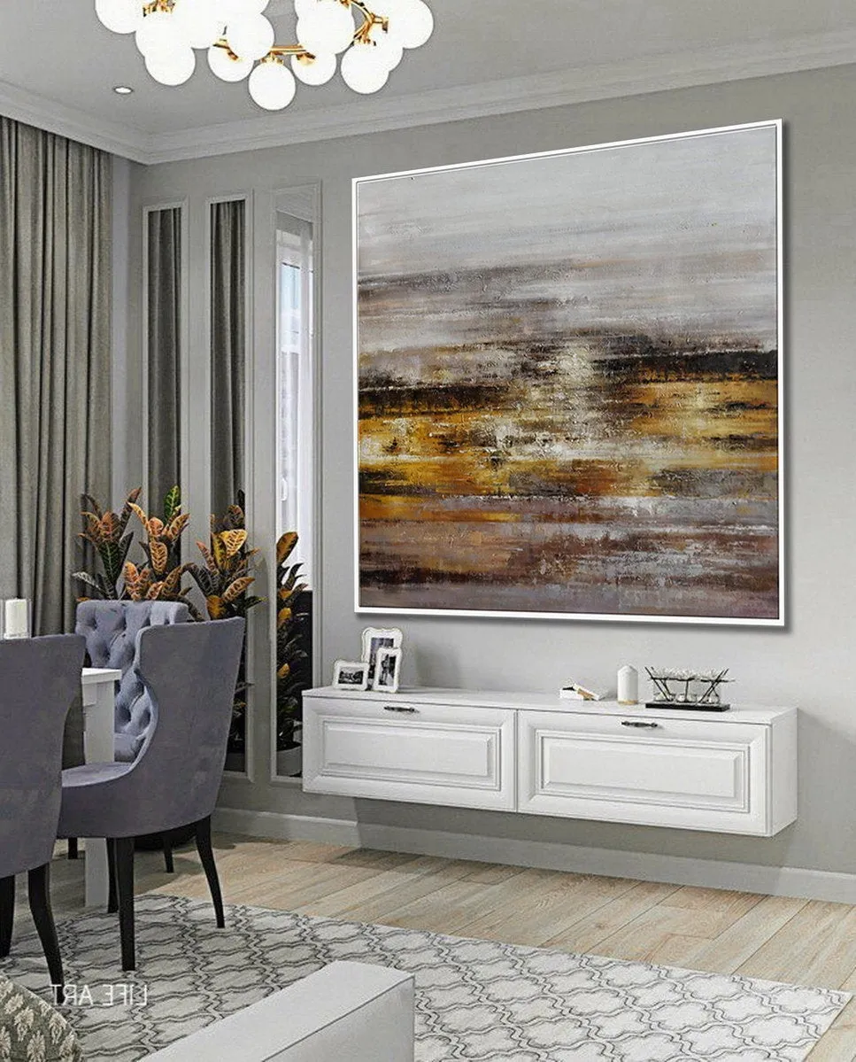 Gray Gold Brown Textured Abstract Artwork Oversized Art for Sale Ap088