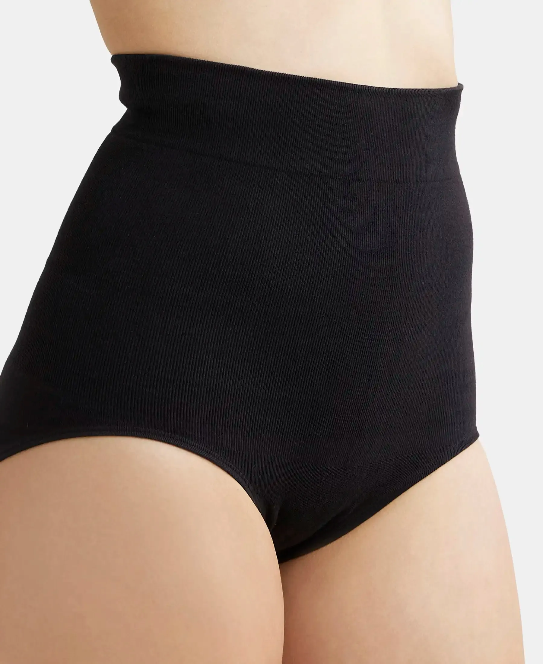 High Waist Cotton Rich Elastane Stretch Seamfree Bikini Shapewear - Black