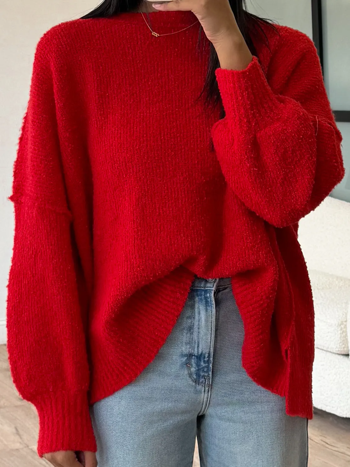 Lev Textured Sweater | Red |  Plus Available