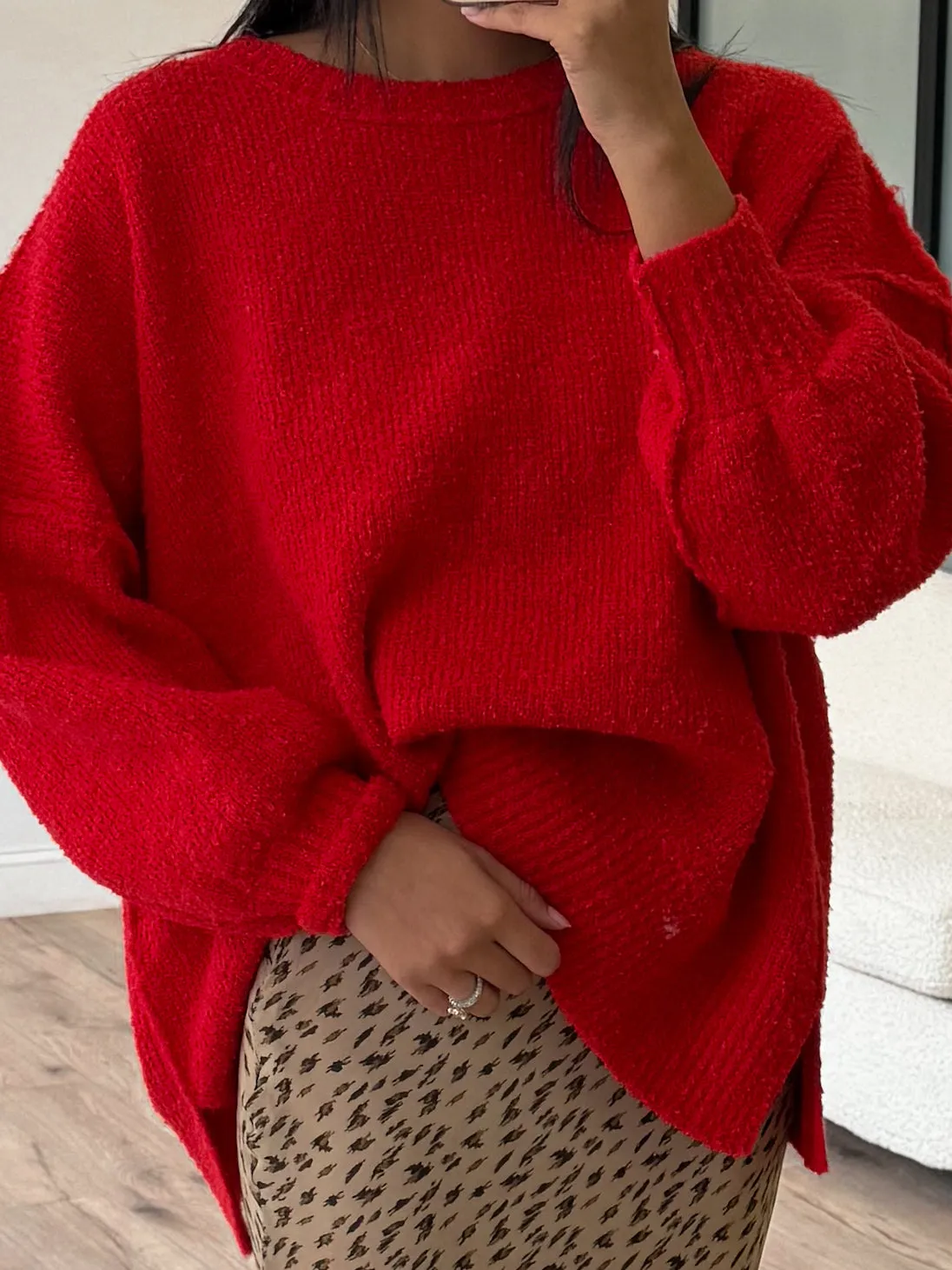 Lev Textured Sweater | Red |  Plus Available