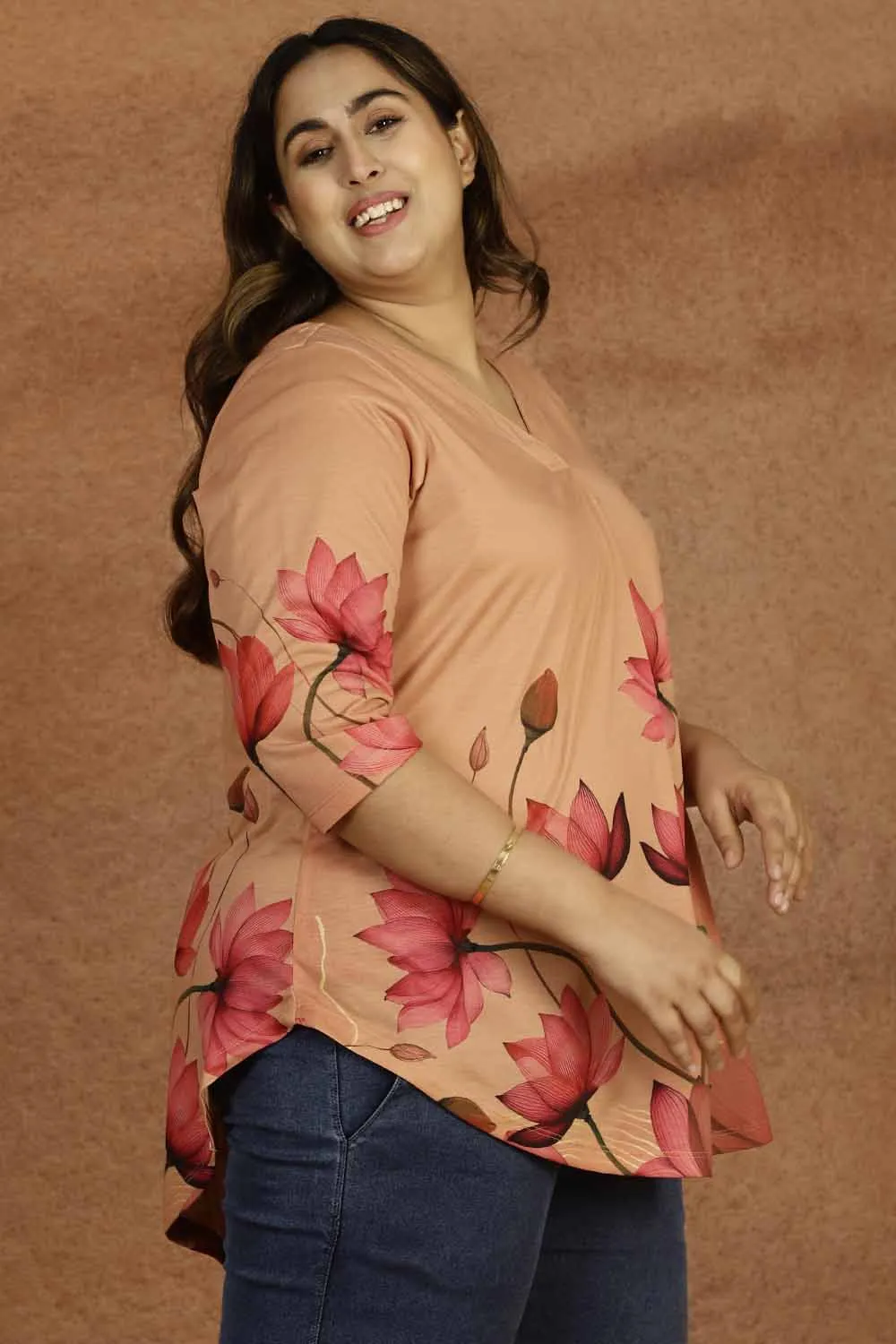 Lotus Print Plus Size Top