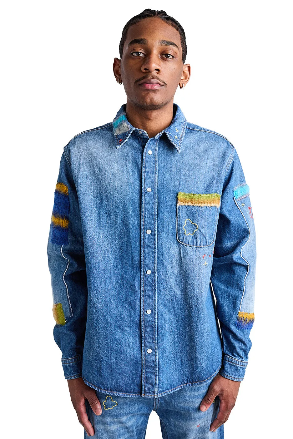 Marni Denim Patchwork Shirt 'Iris Blue'