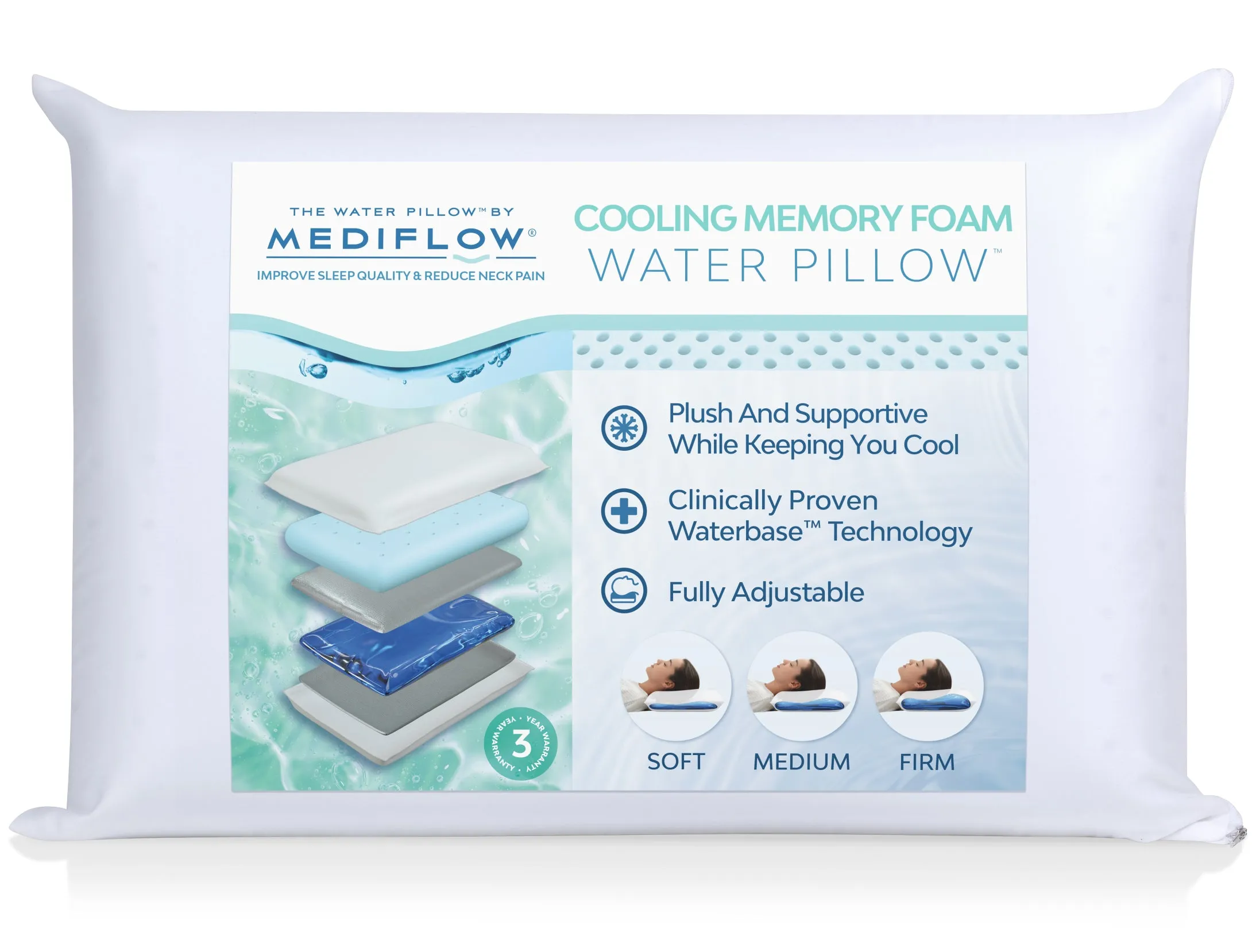 Mediflow Water Pillow - Original Cooling Memory Foam