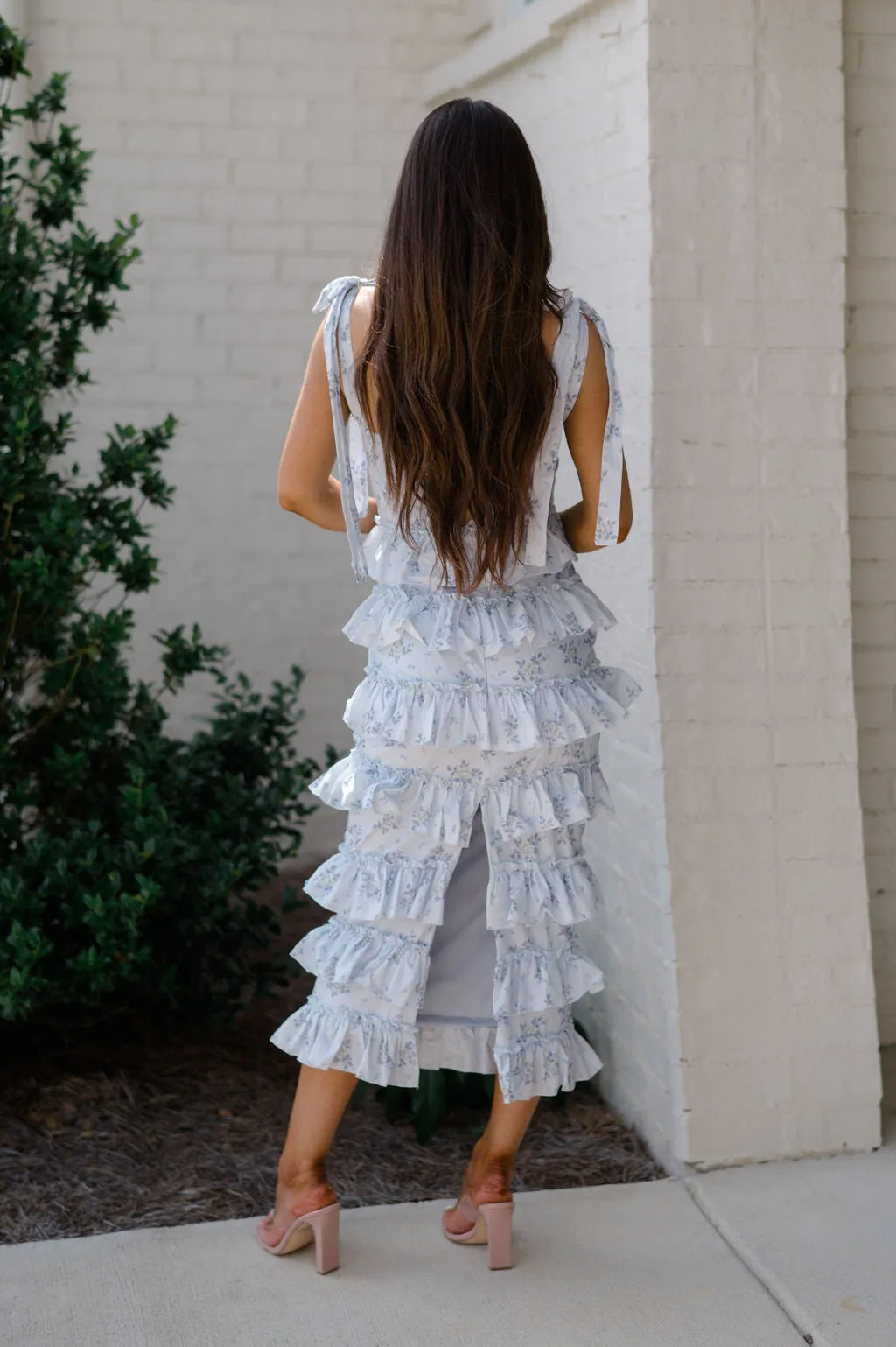 Melanie Floral Ruffle Dress-Blue