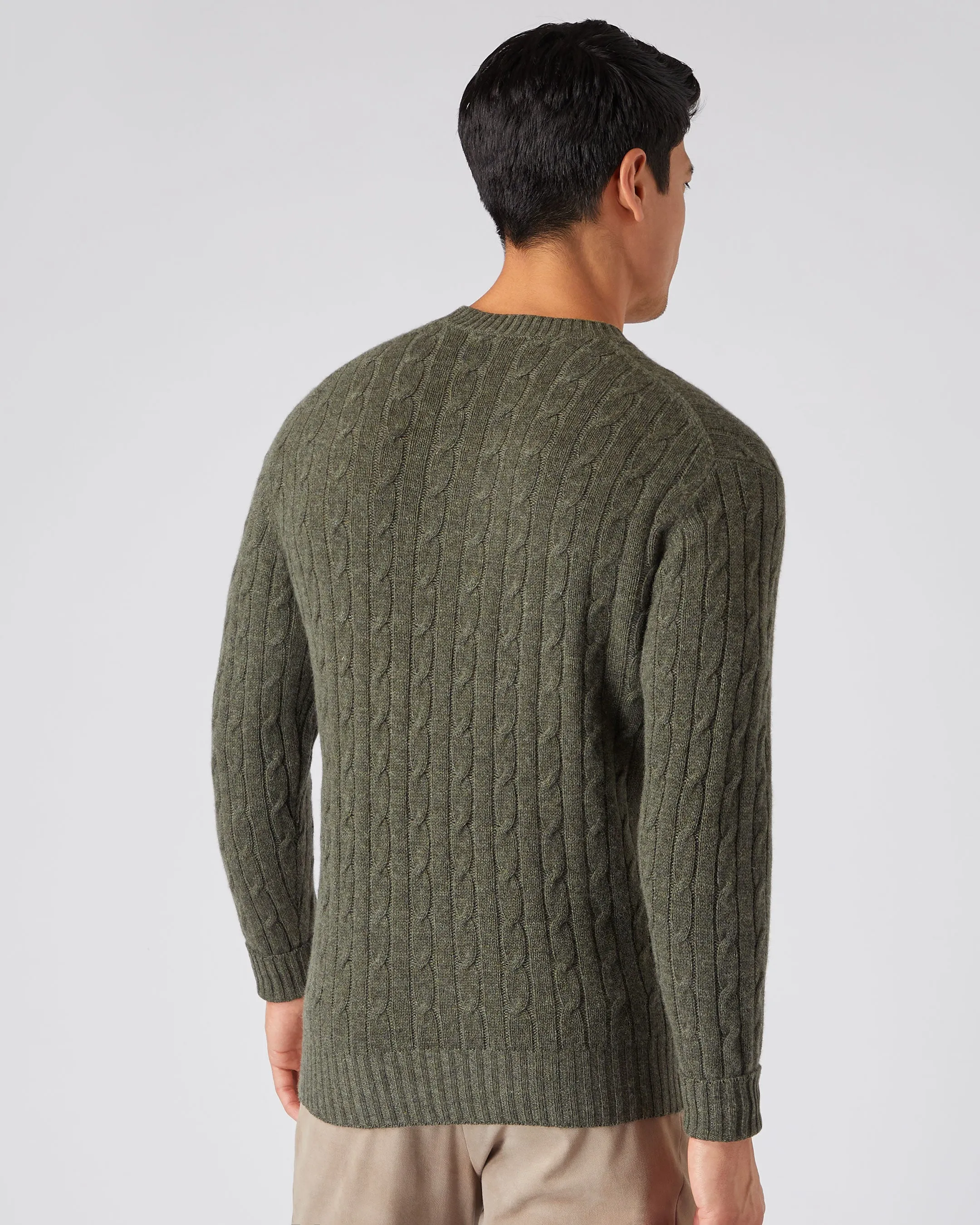 Men's Thames Cable Round Neck Cashmere Jumper Moss Green