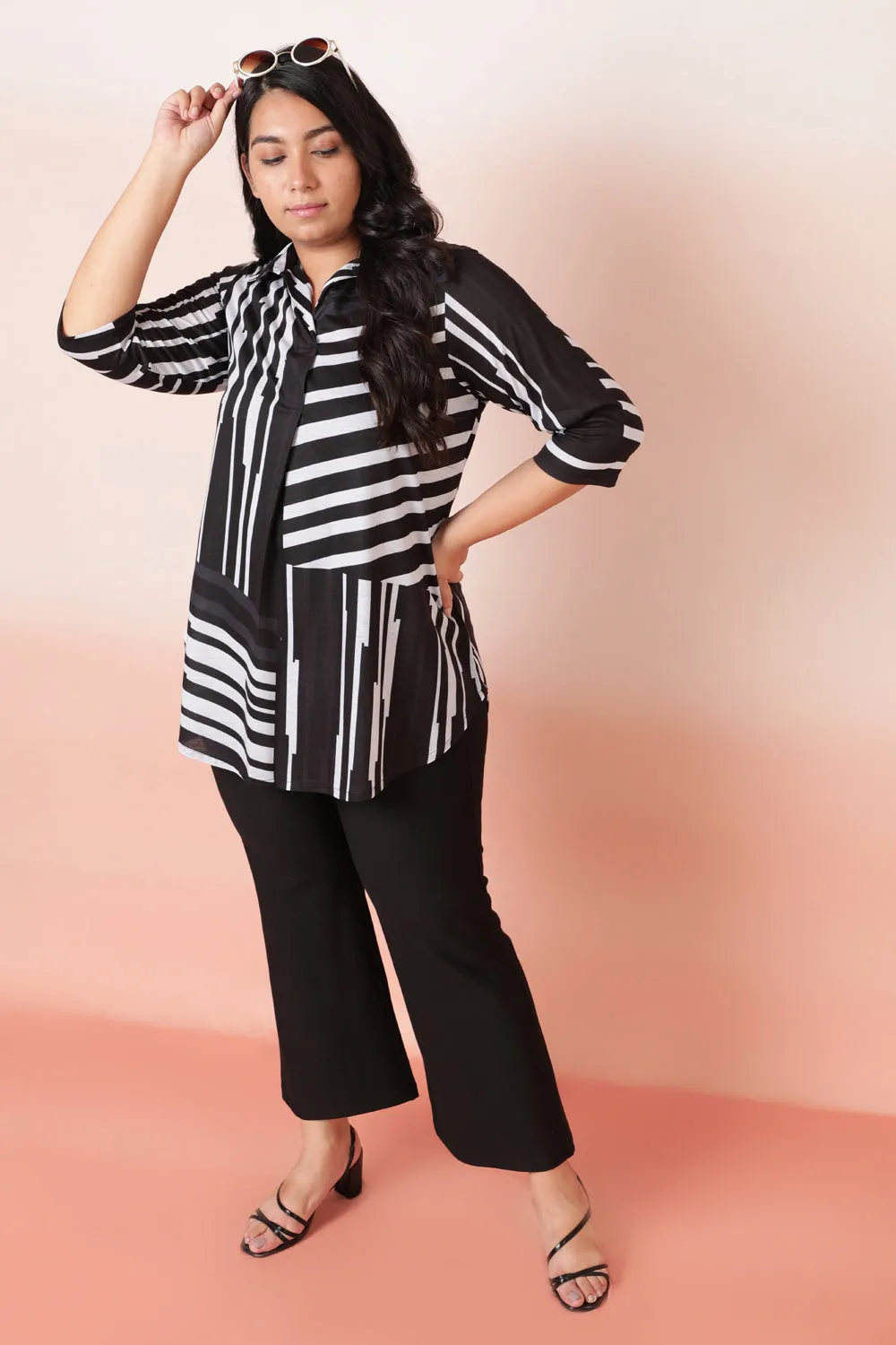 Monochrome Black Printed Centre Pleat Top