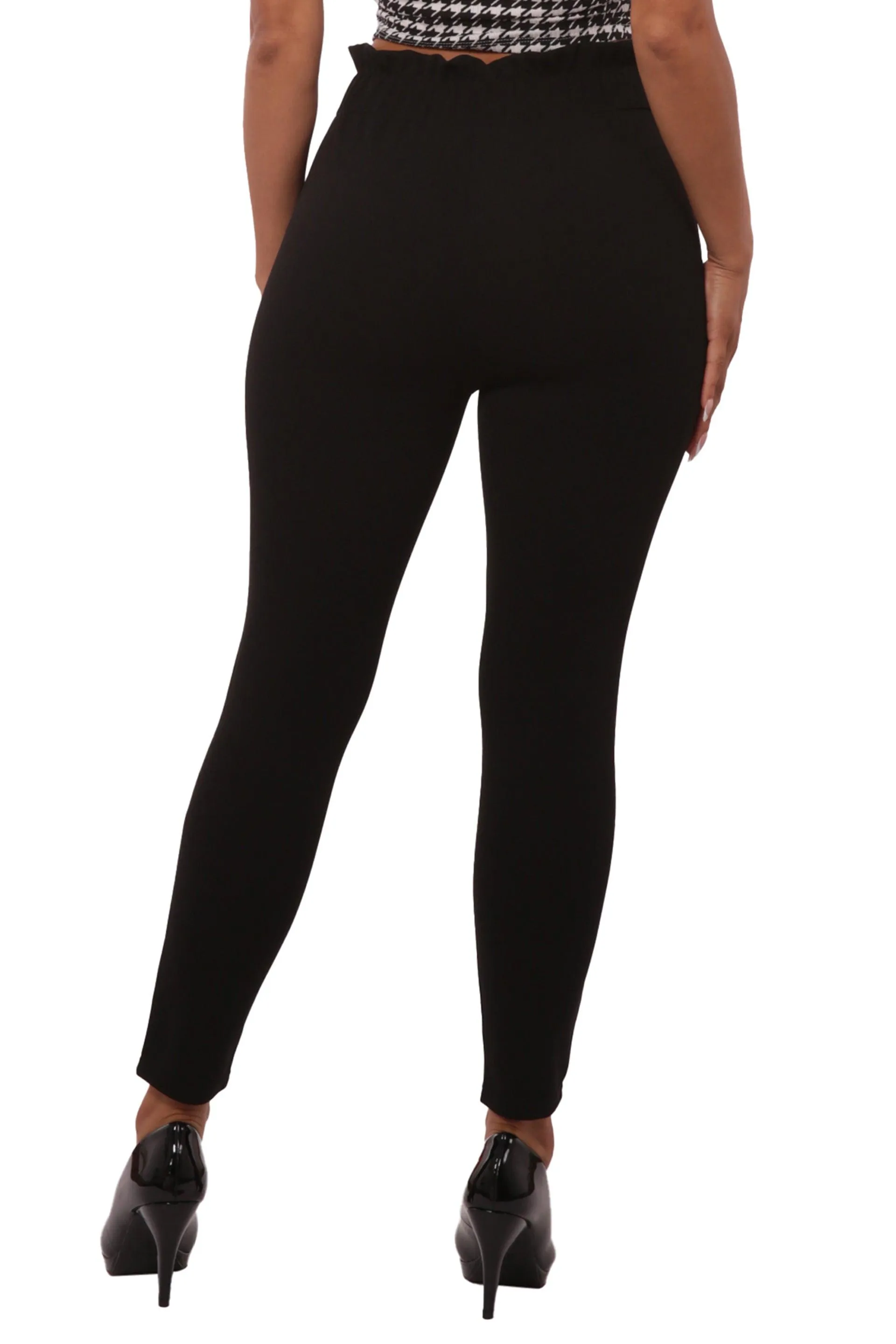 Paperbag Waist Slim Fit Pants With Self Tie - Black