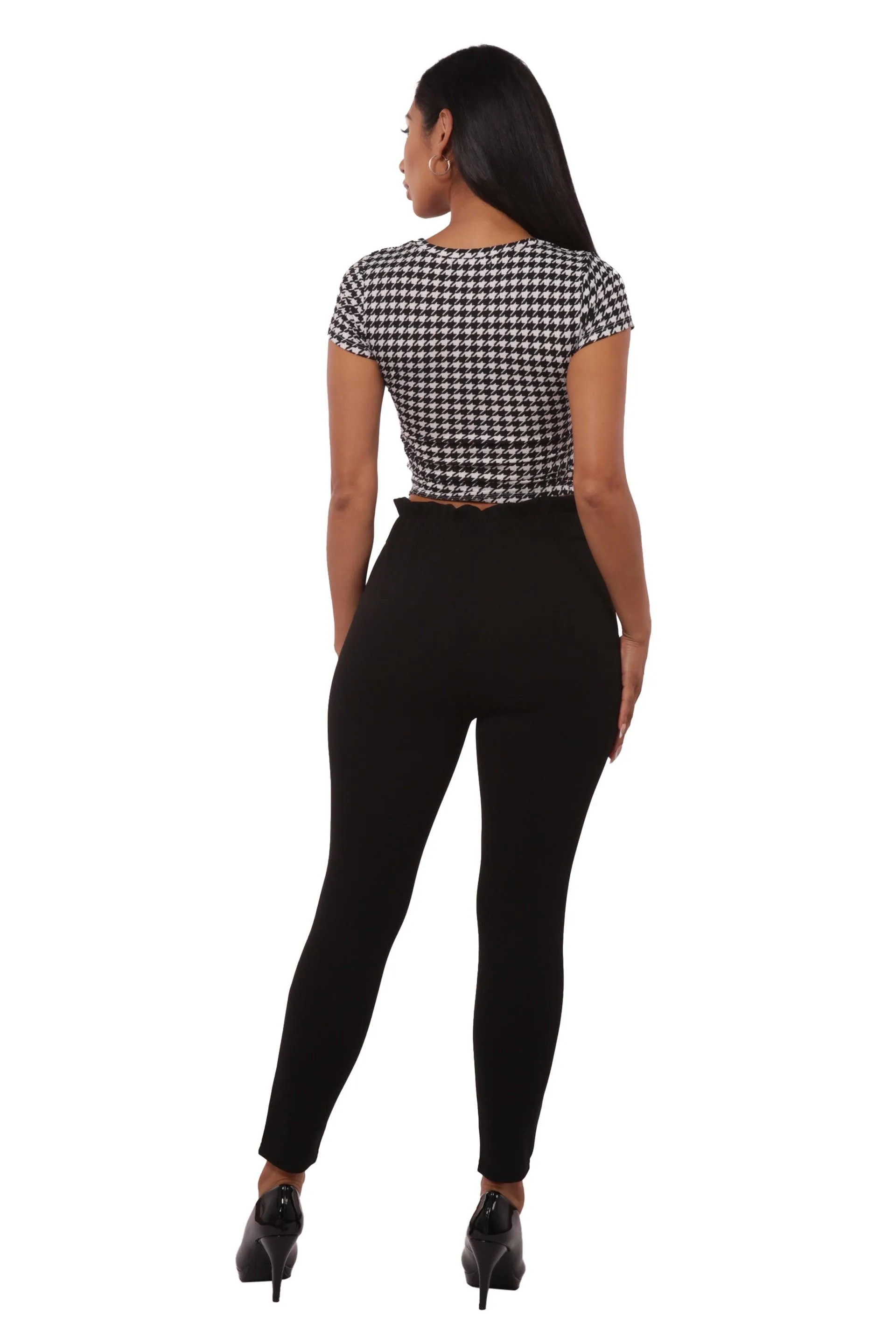 Paperbag Waist Slim Fit Pants With Self Tie - Black