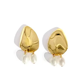 Petal Pearl Studs - Gold