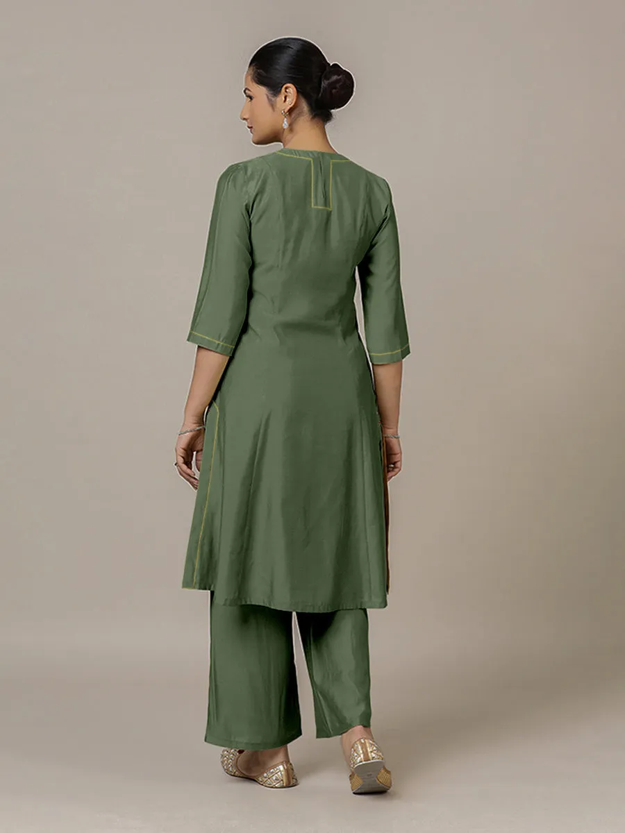 Piya x Rozaana | A Line Kurta in Hunter Green with Thread Work | Coords or Only Kurta