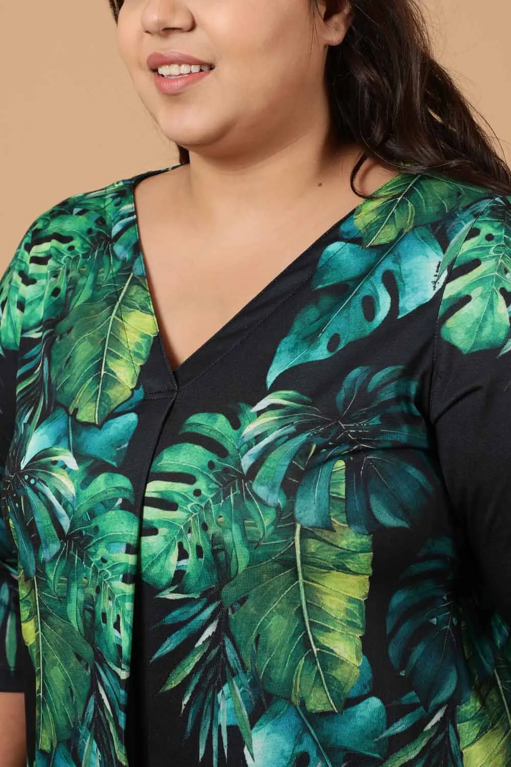 Plus Size Midnight Tropical Printed Centre Pleat Top