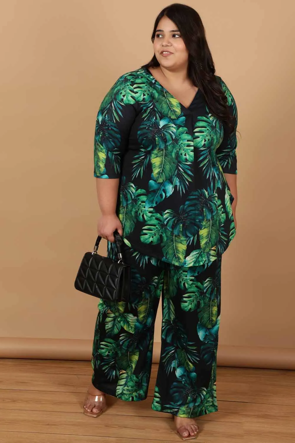 Plus Size Midnight Tropical Printed Centre Pleat Top