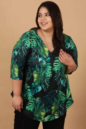 Plus Size Midnight Tropical Printed Centre Pleat Top