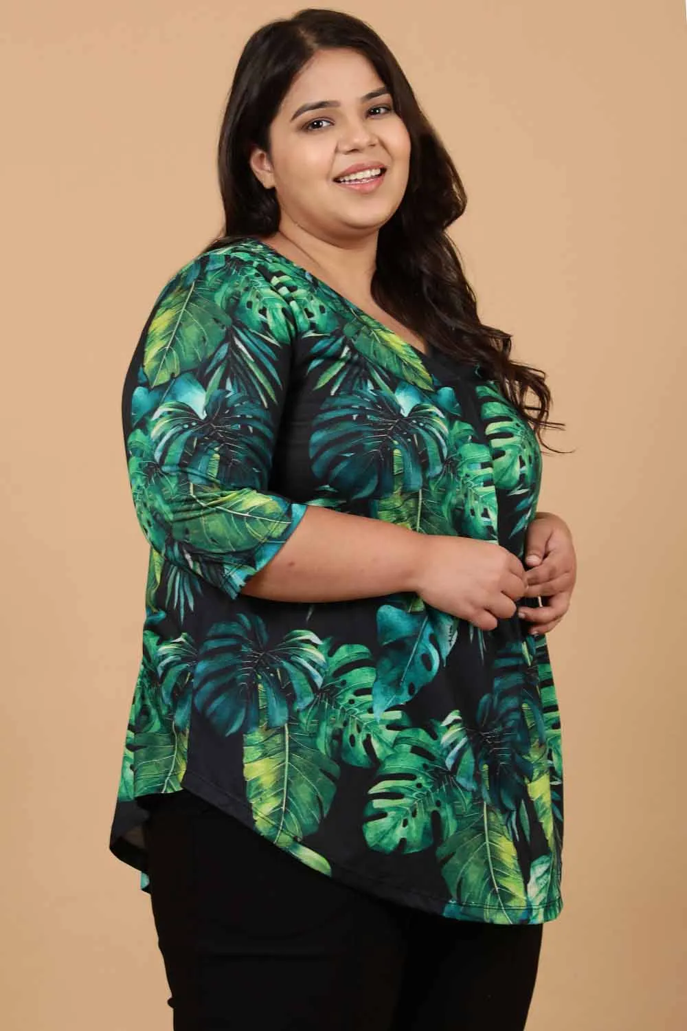 Plus Size Midnight Tropical Printed Centre Pleat Top