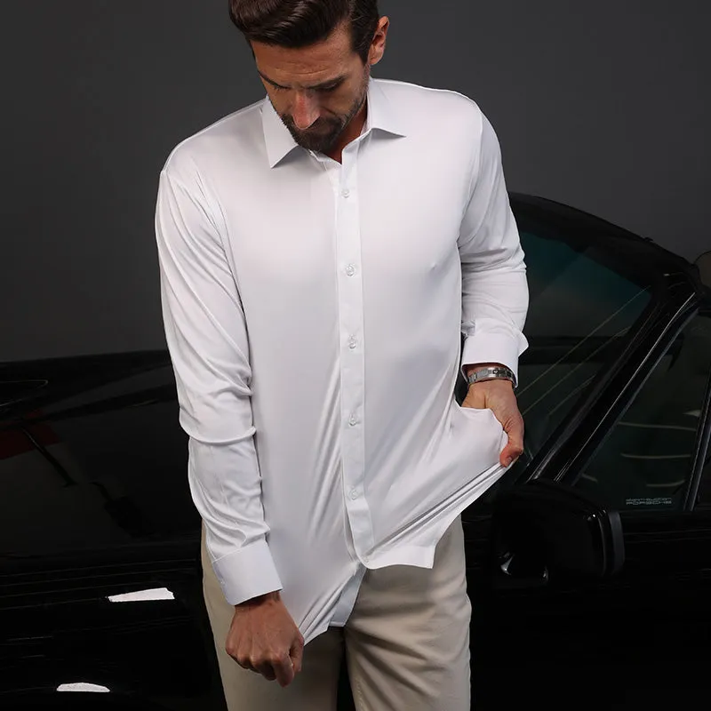 Quattro Flex Dress Shirt with Semi-Spread Collar White