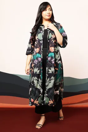 Quirky Wildlife Black Kurta cum Shrug