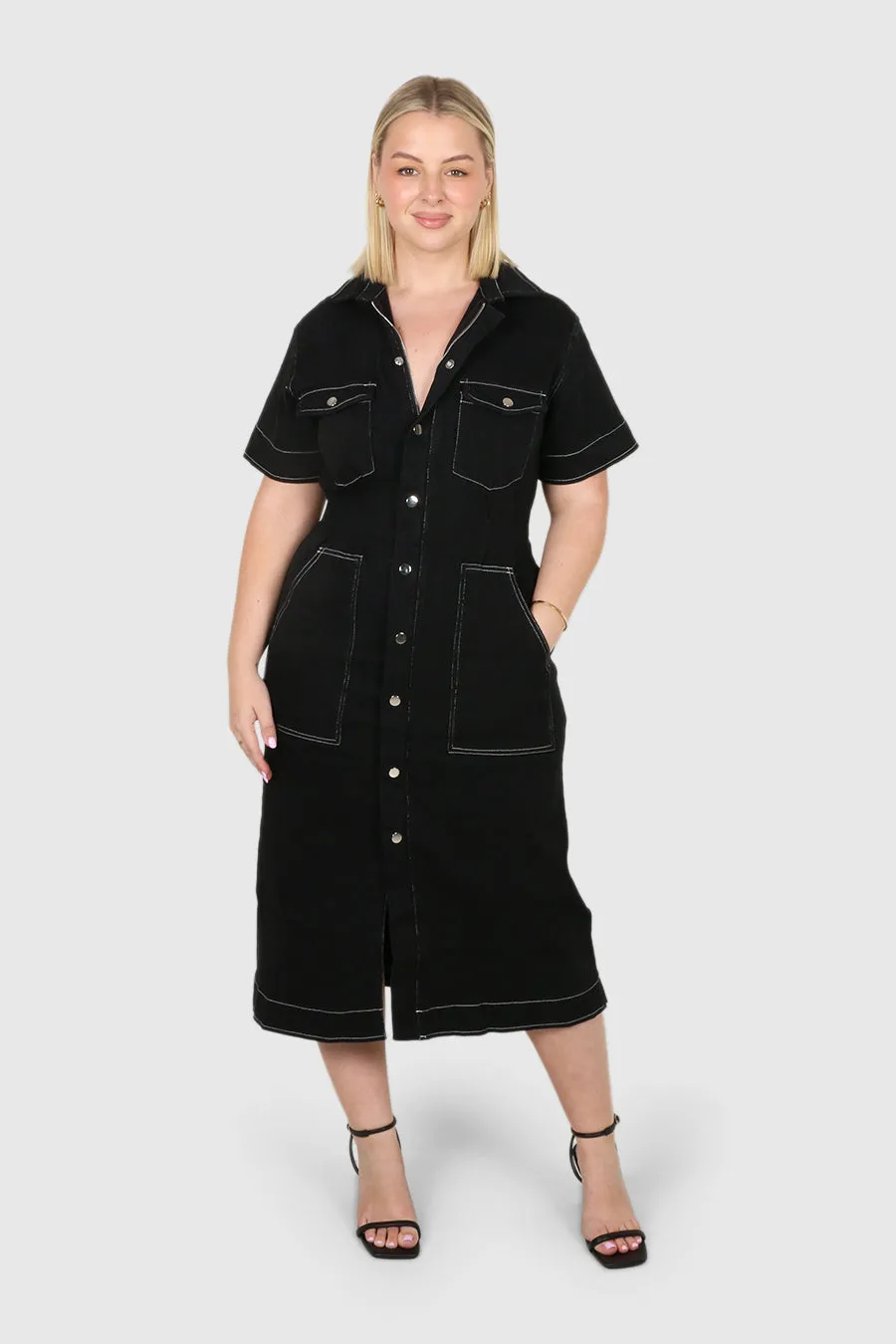 SAVEIRA DENIM MIDI DRESS BLACK