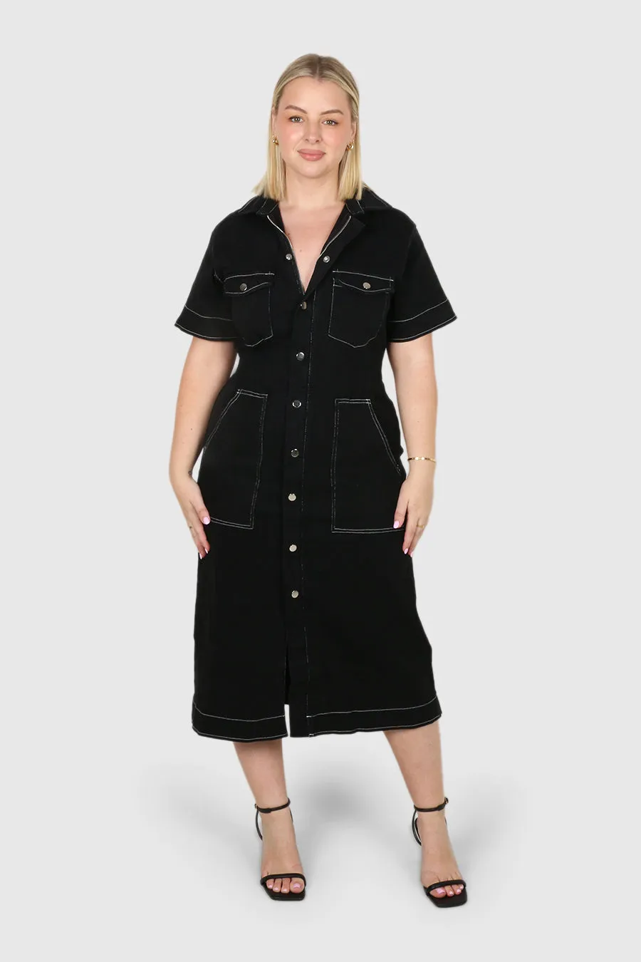 SAVEIRA DENIM MIDI DRESS BLACK