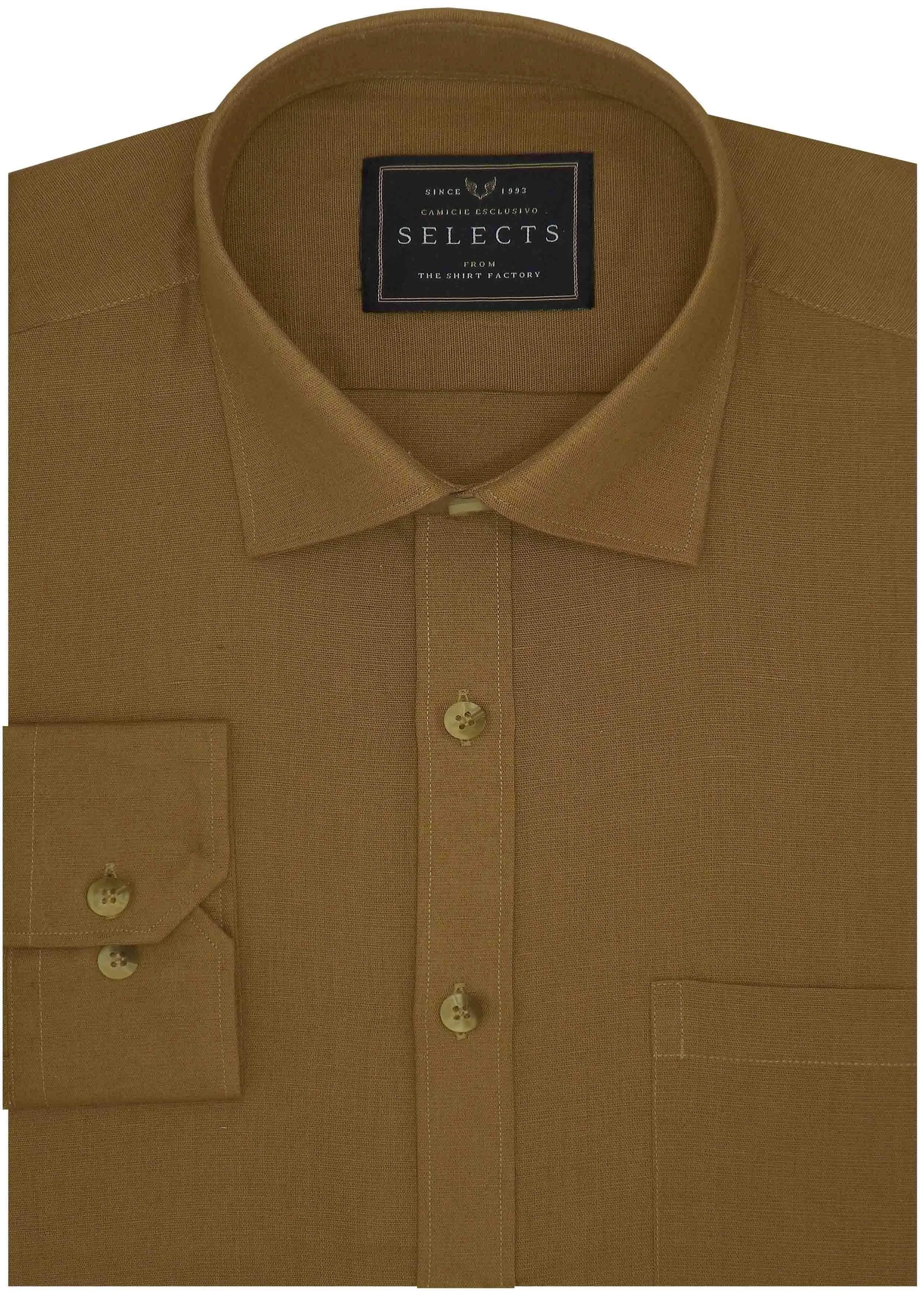 Selects Linen Cotton Blended Plain Shirt - Walnut Brown (0873)