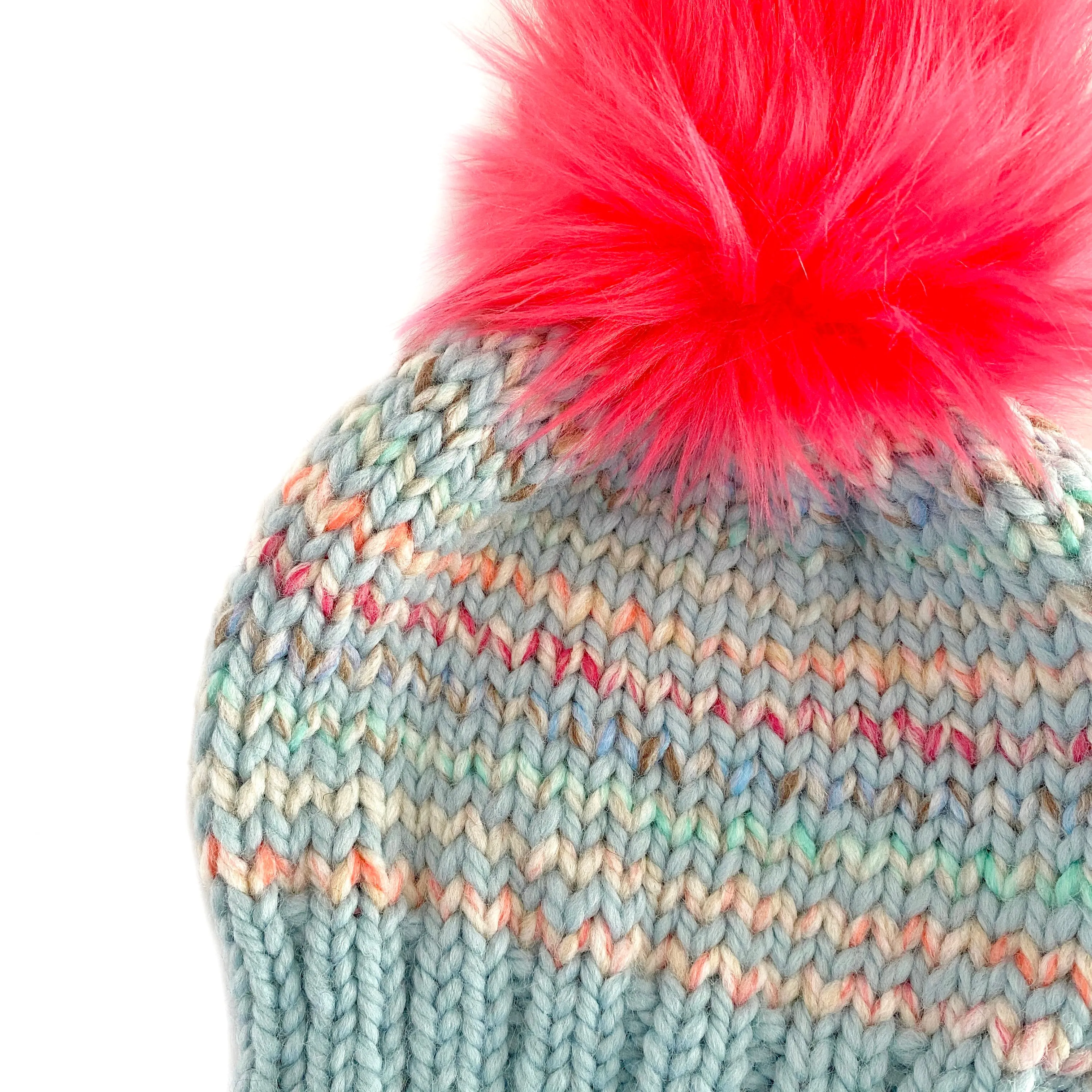 Skinny Stripe Faux Fur Pom-Pom Beanie in Juicy Fruit Baby/Youth