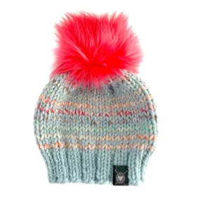 Skinny Stripe Faux Fur Pom-Pom Beanie in Juicy Fruit Baby/Youth