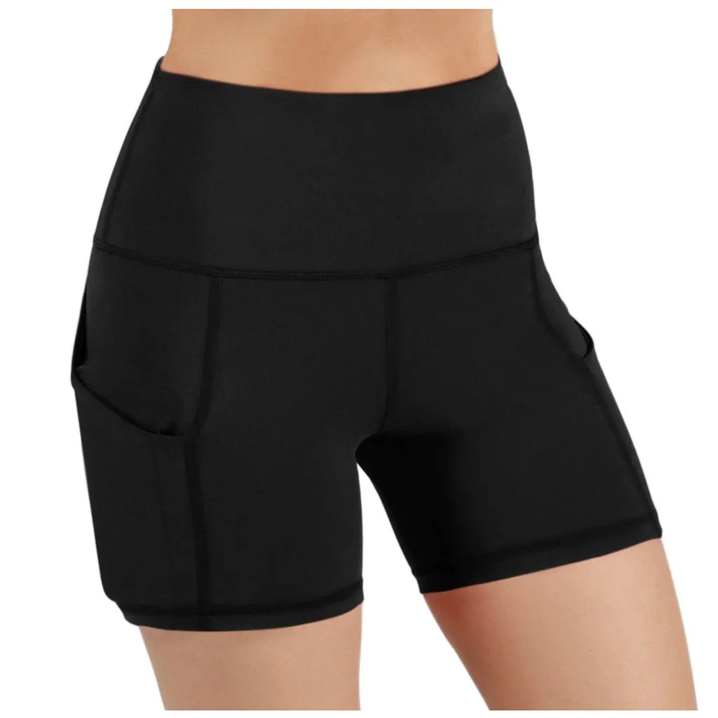 Slim Solid Shaper sport women shorts Pocket High-waist Hip Stretch biker short Running Fitness Athletic Casual Skinny Short