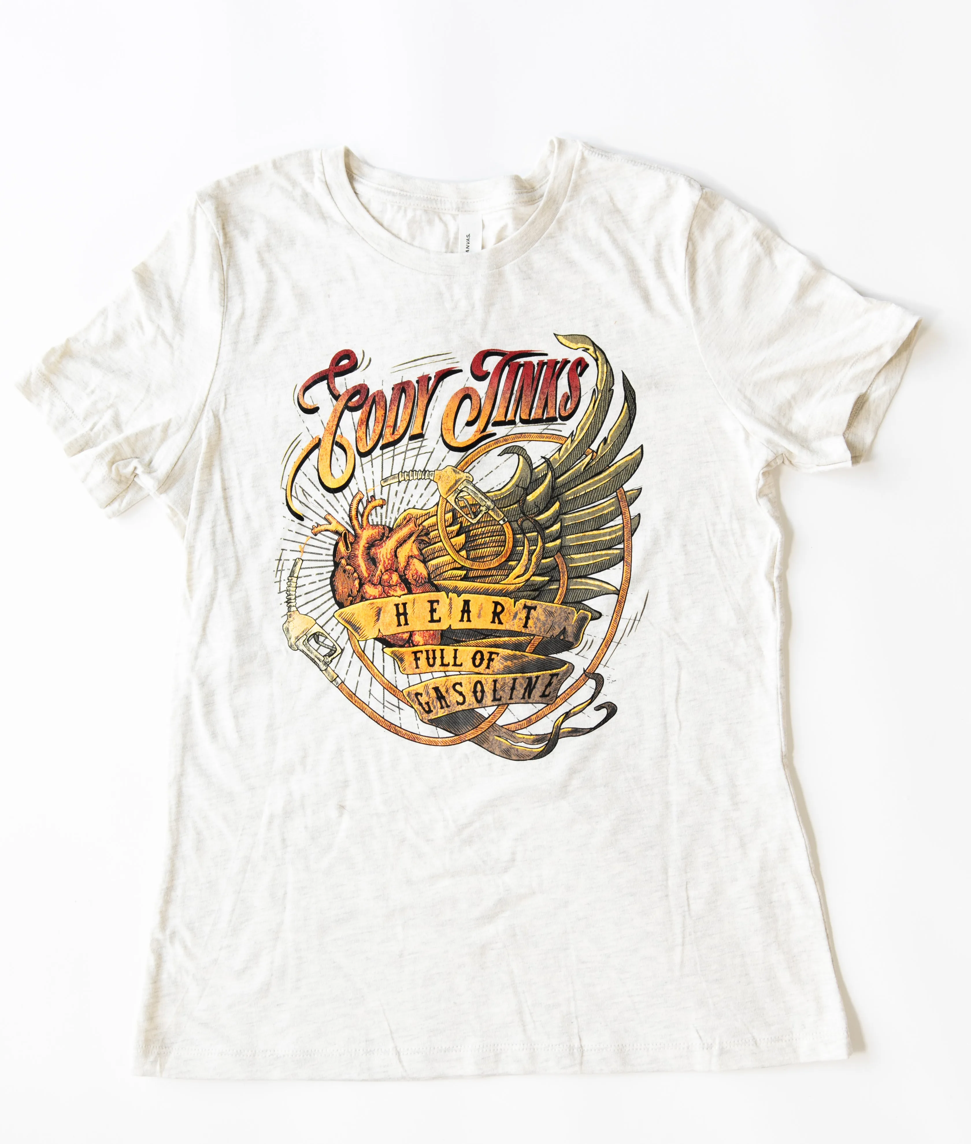 T-Shirt - Ladies: "Heart Full Of Gasoline" (White)